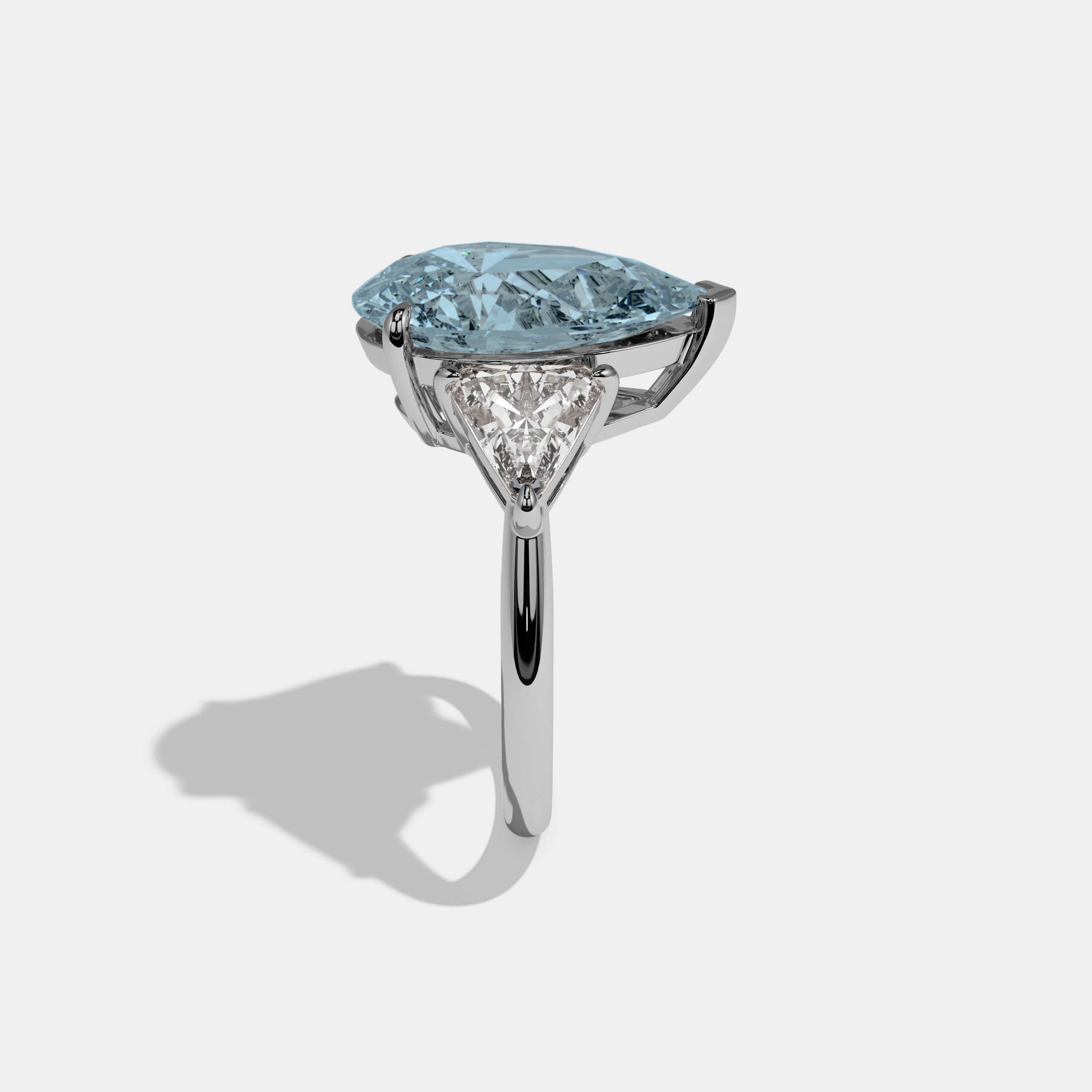 Louise Fancy Light Blue Pear Cut Diamond Plain Band With Triangle Cut Sides Engagement Ring 8ct 18K White Gold