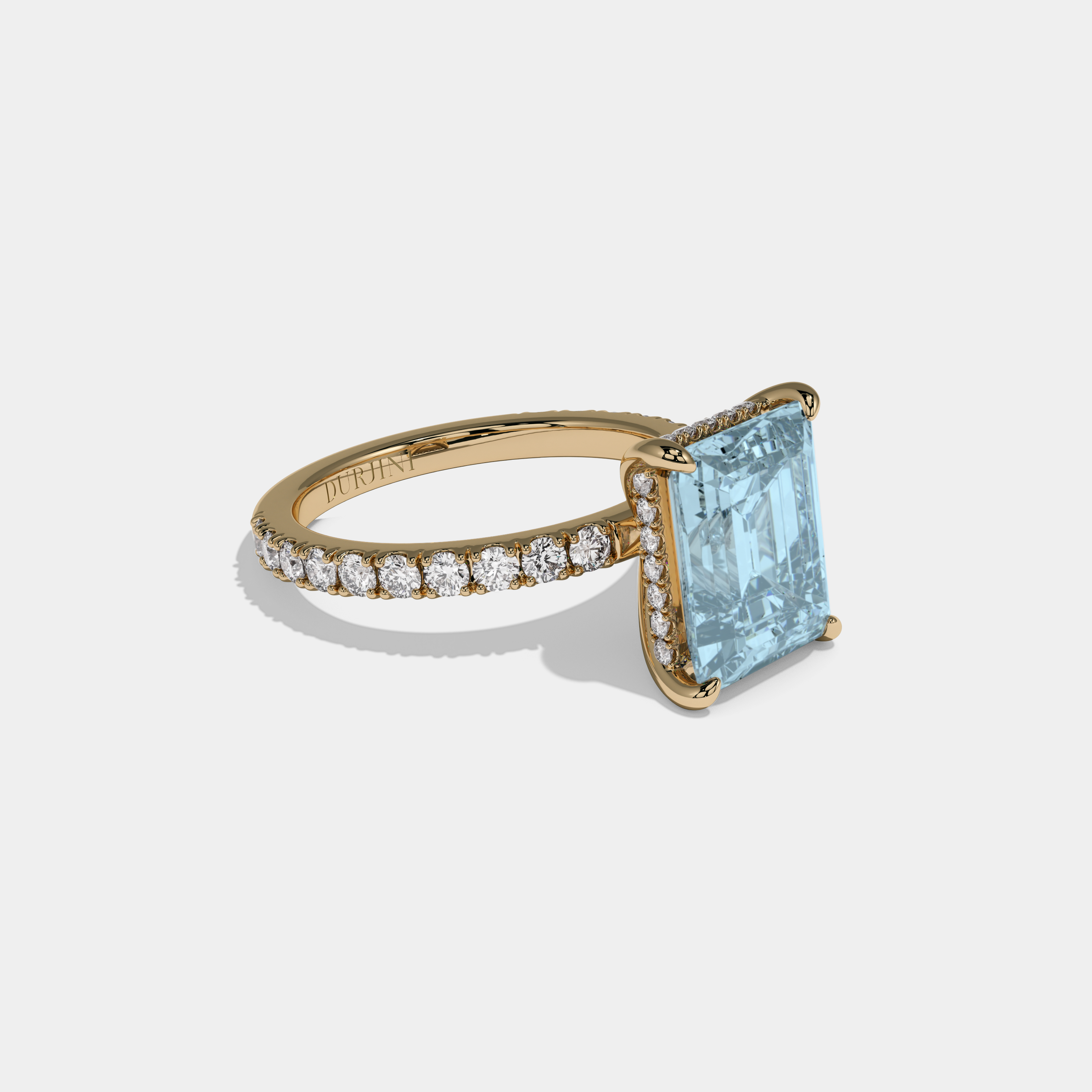 Caroline Fancy Light Blue Emerald Cut Diamond Band Engagement Ring 7ct 18K Yellow Gold