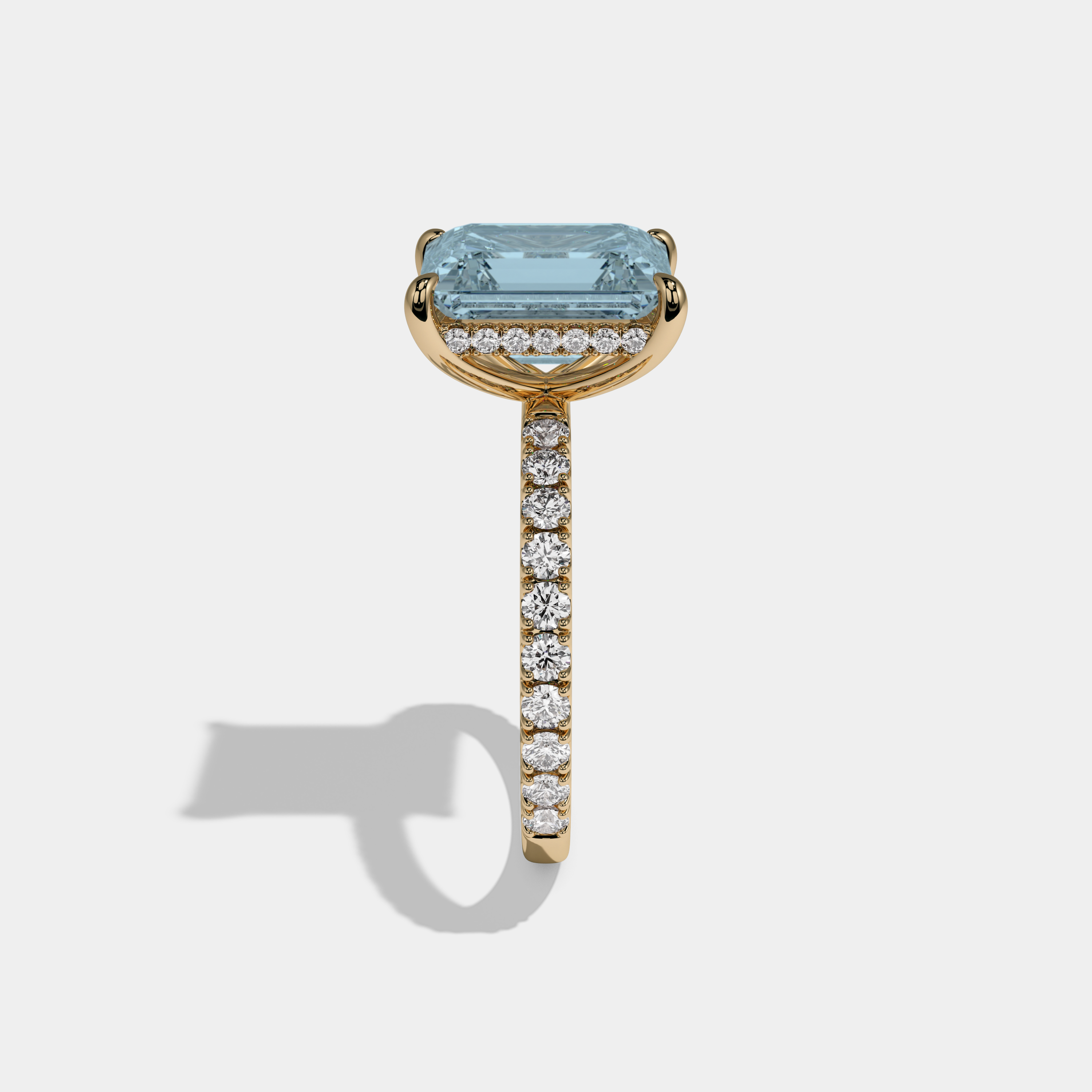 Caroline Fancy Light Blue Emerald Cut Diamond Band Engagement Ring 7ct 18K Yellow Gold