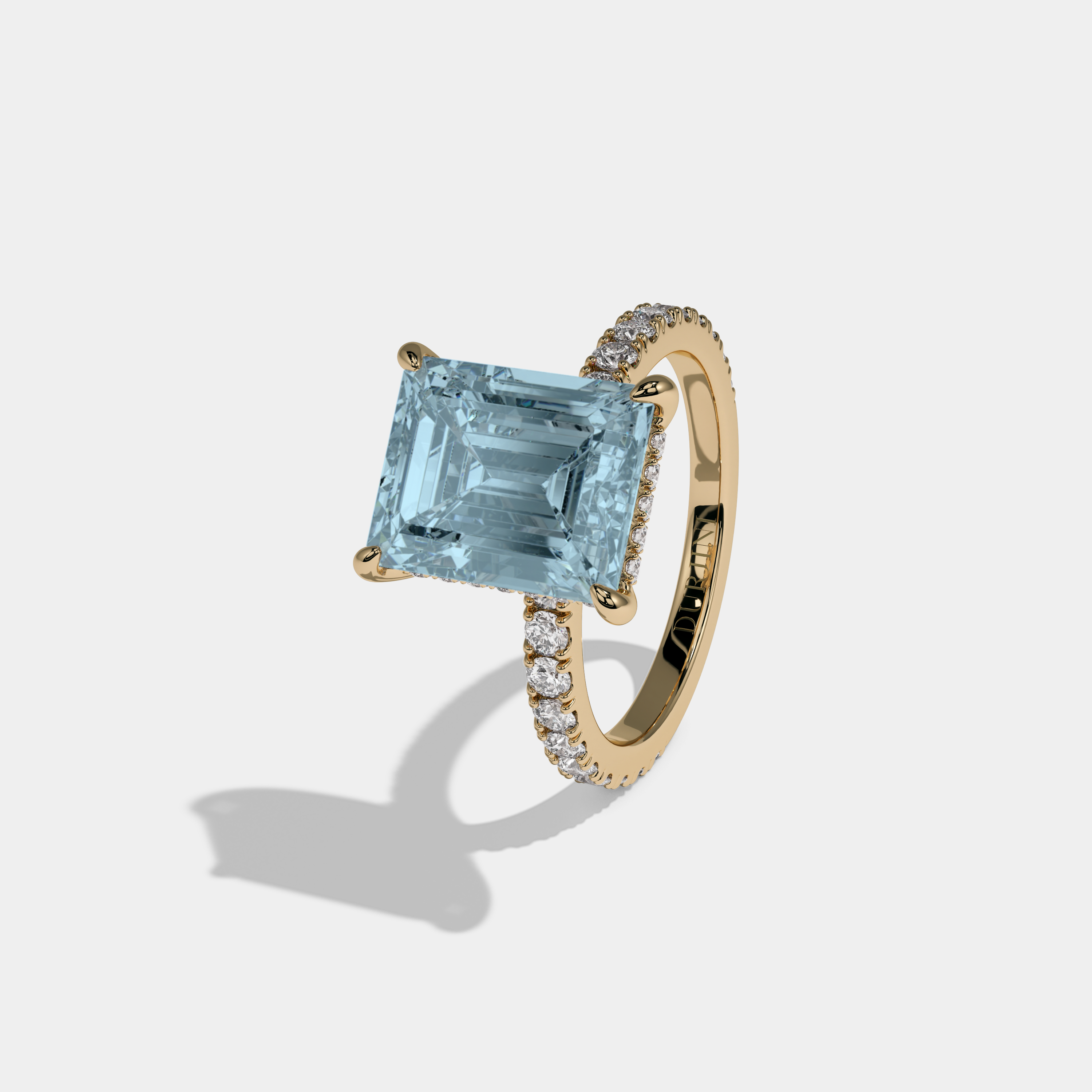 Caroline Fancy Light Blue Emerald Cut Diamond Band Engagement Ring 7ct 18K Yellow Gold