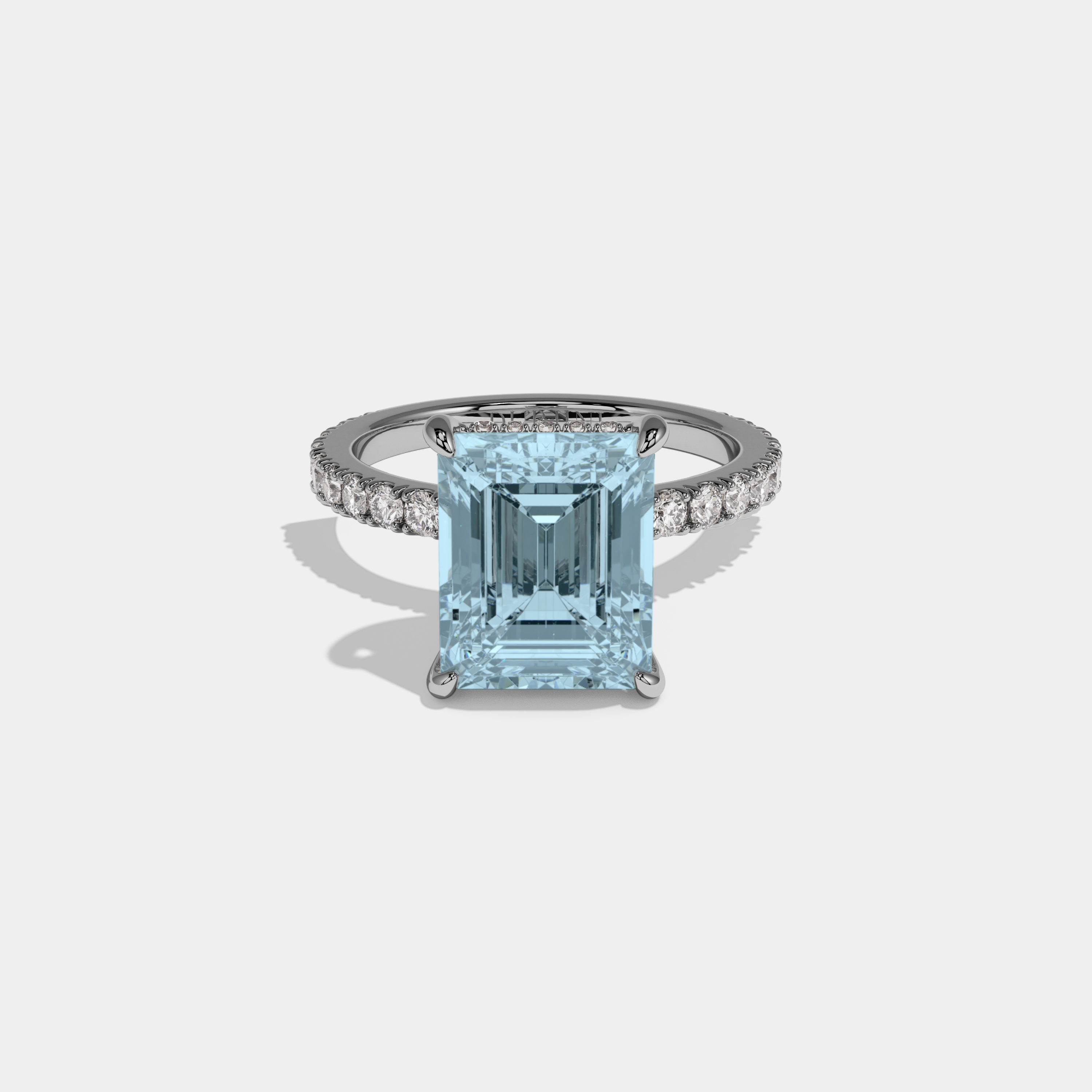 Louise Fancy Light Blue Emerald Cut Diamond Band Engagement Ring 7ct 18K White Gold
