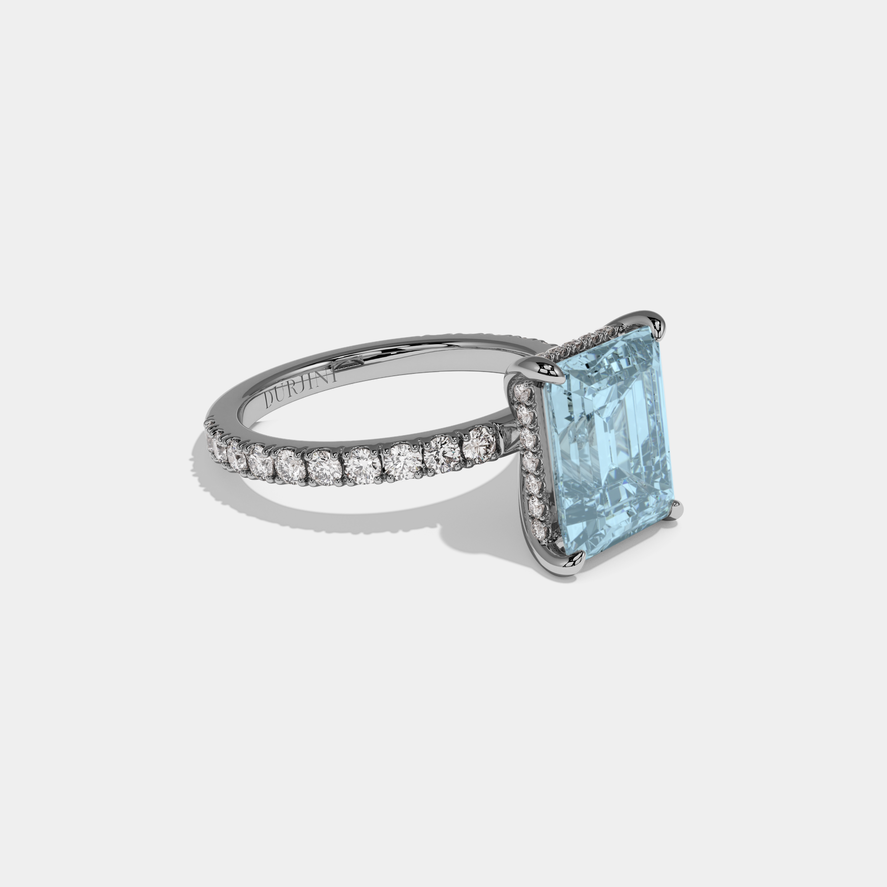 Louise Fancy Light Blue Emerald Cut Diamond Band Engagement Ring 7ct 18K White Gold