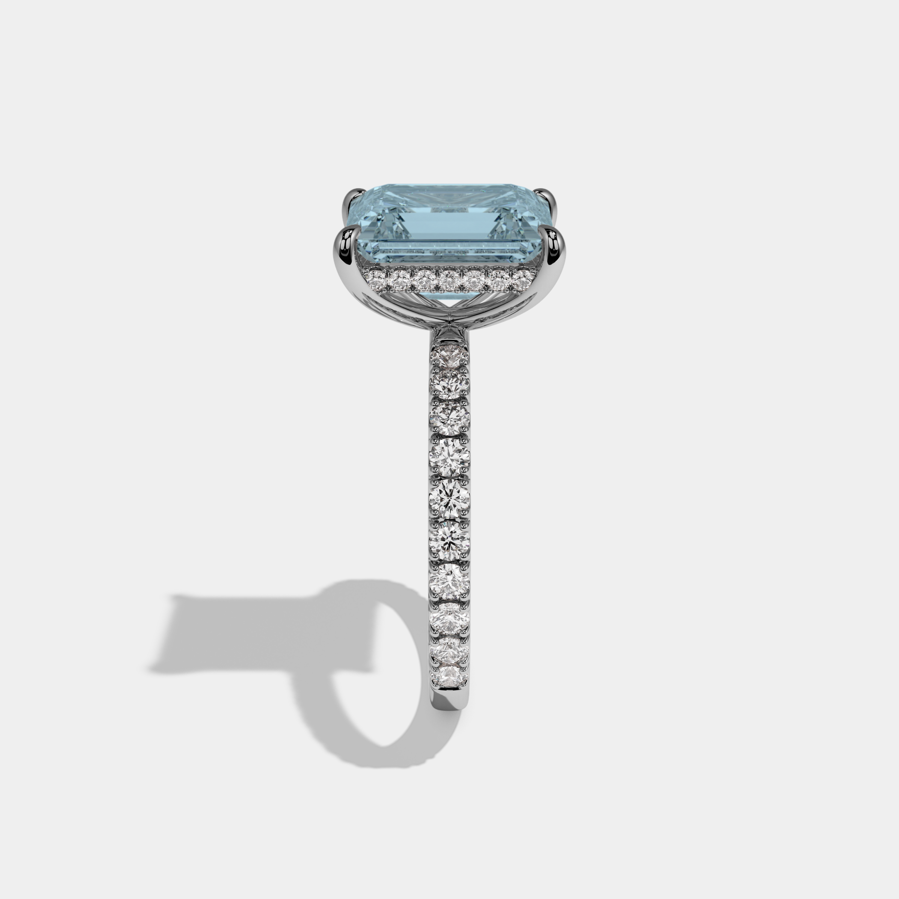 Louise Fancy Light Blue Emerald Cut Diamond Band Engagement Ring 7ct 18K White Gold