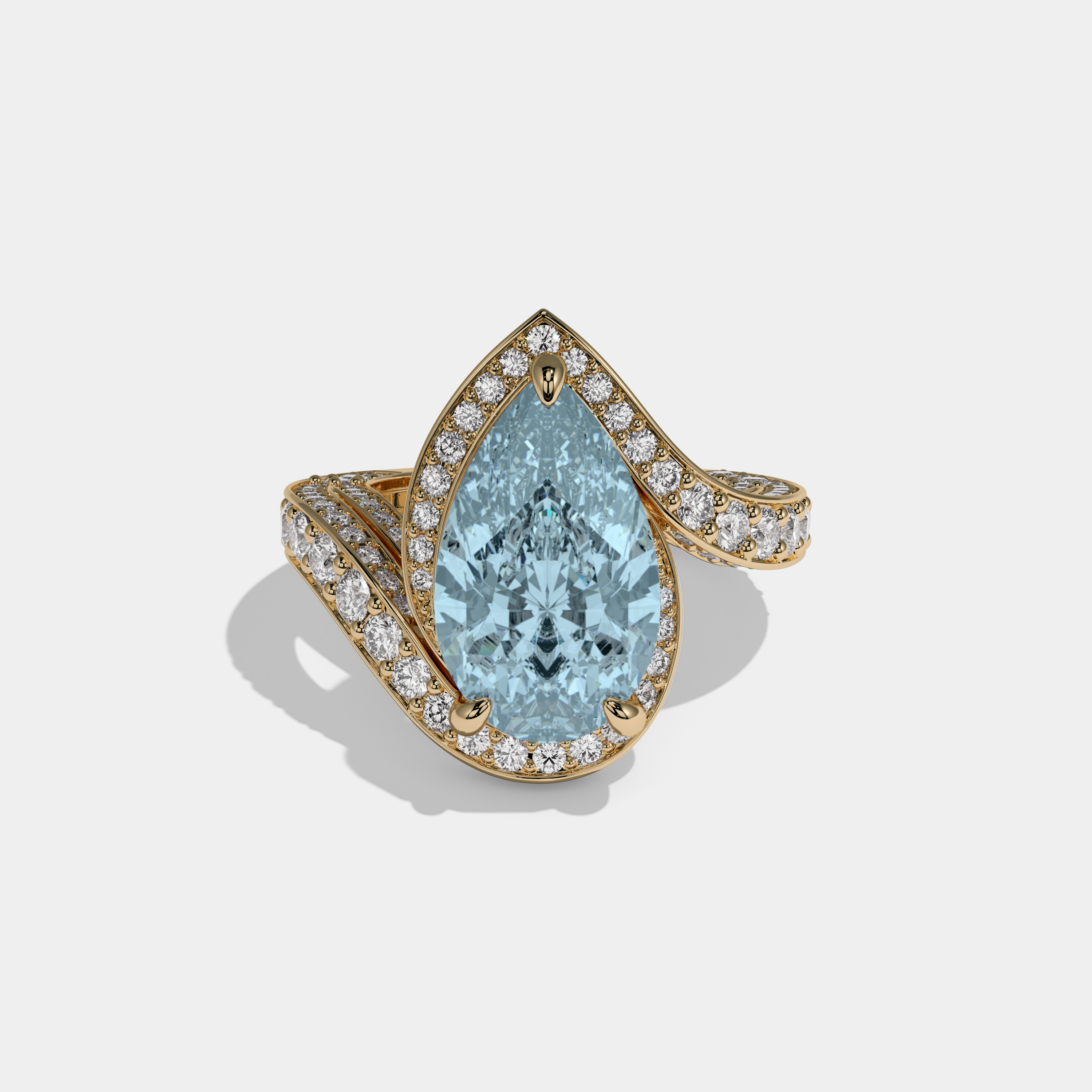 Caroline Fancy Light Blue Pear Cut Diamond Band Engagement Ring 8ct 18K Yellow Gold
