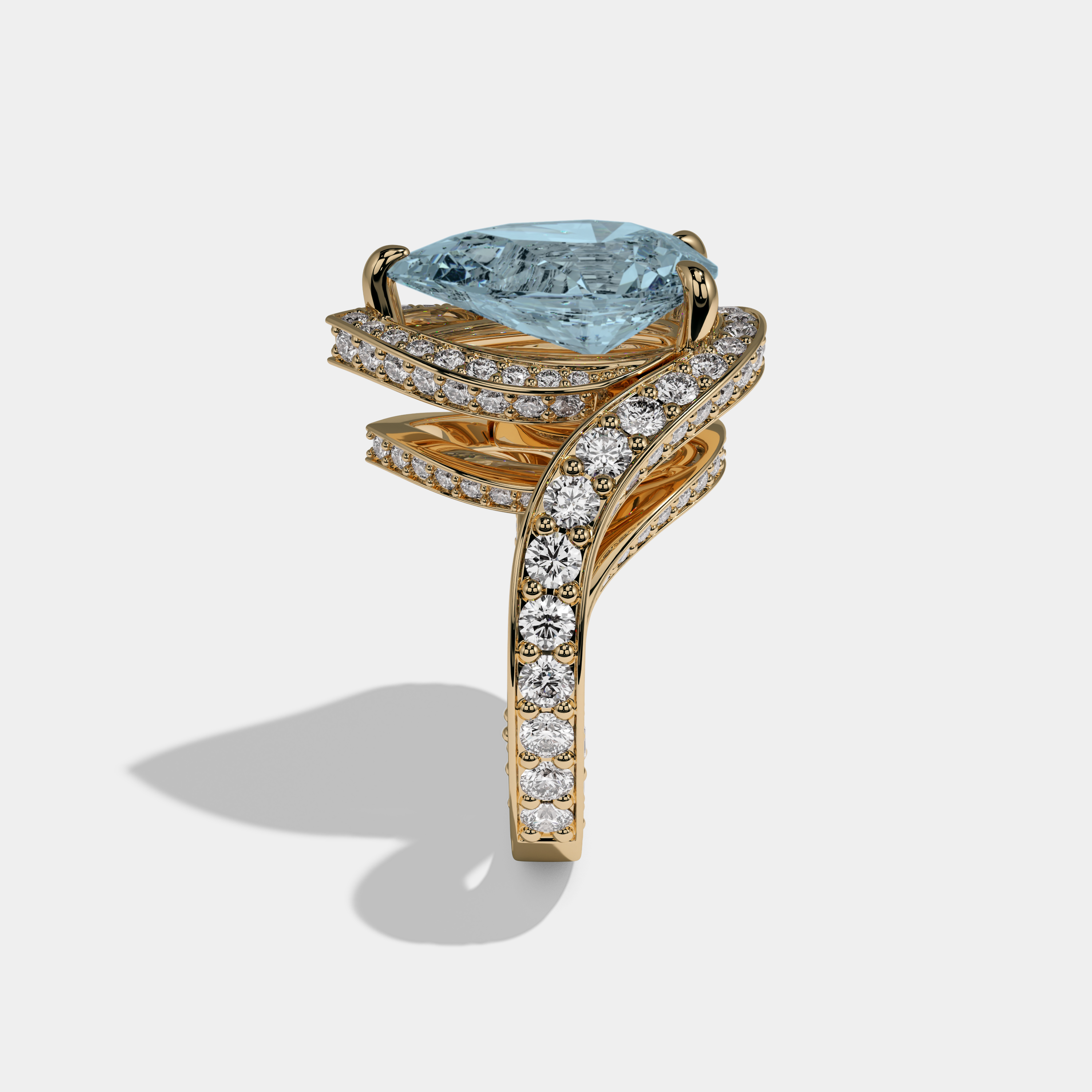 Caroline Fancy Light Blue Pear Cut Diamond Band Engagement Ring 8ct 18K Yellow Gold
