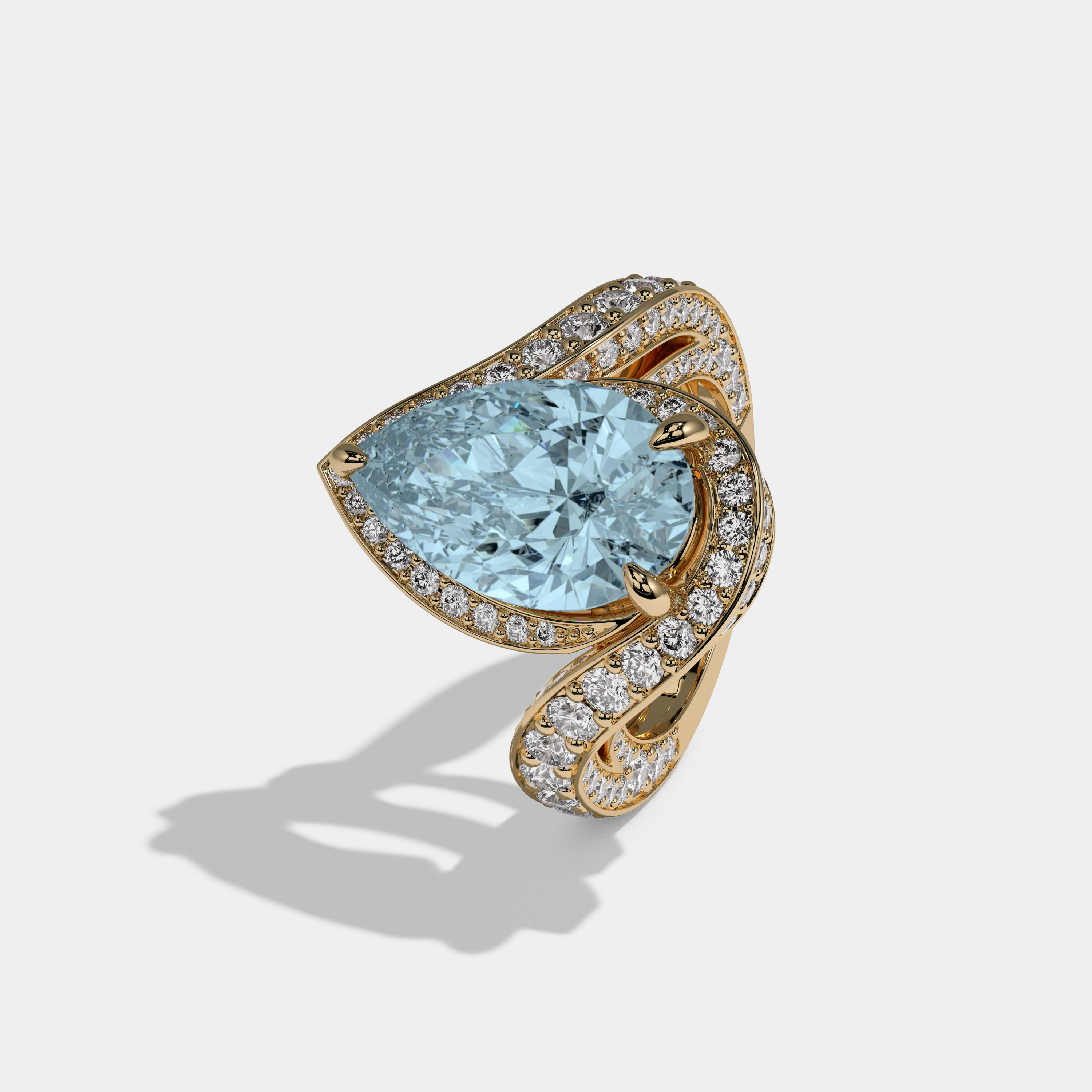Caroline Fancy Light Blue Pear Cut Diamond Band Engagement Ring 8ct 18K Yellow Gold