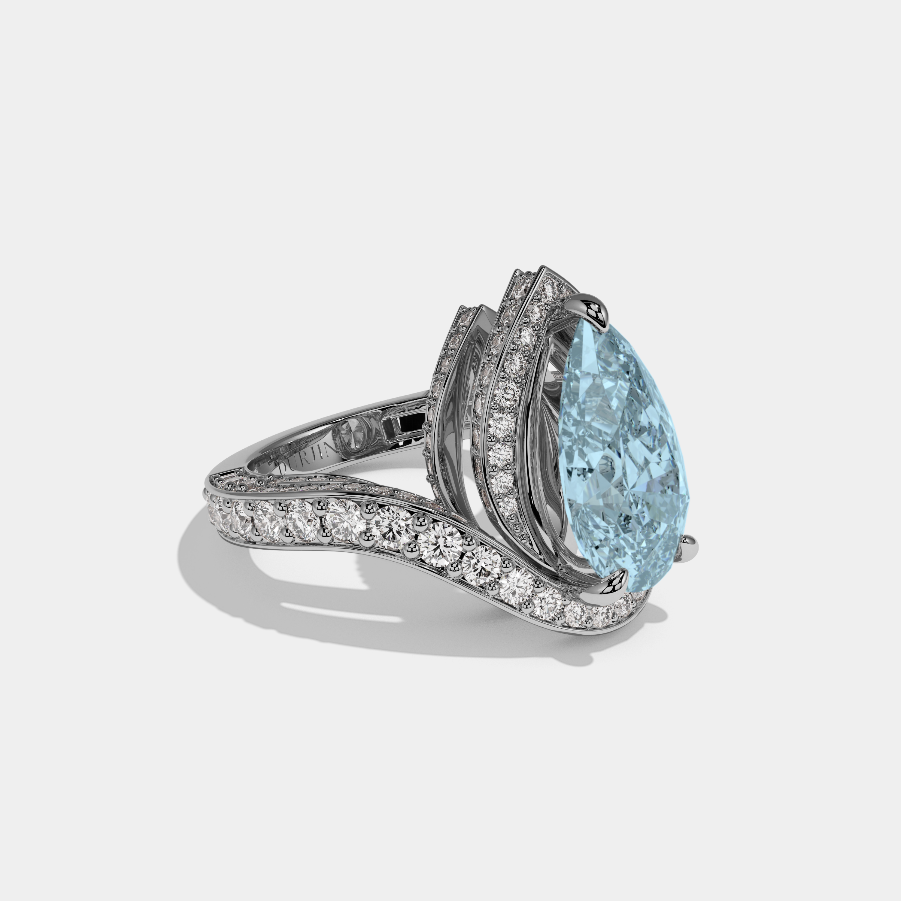 Margaret Fancy Light Blue Pear Cut Diamond Band Engagement Ring 8ct 18K White Gold
