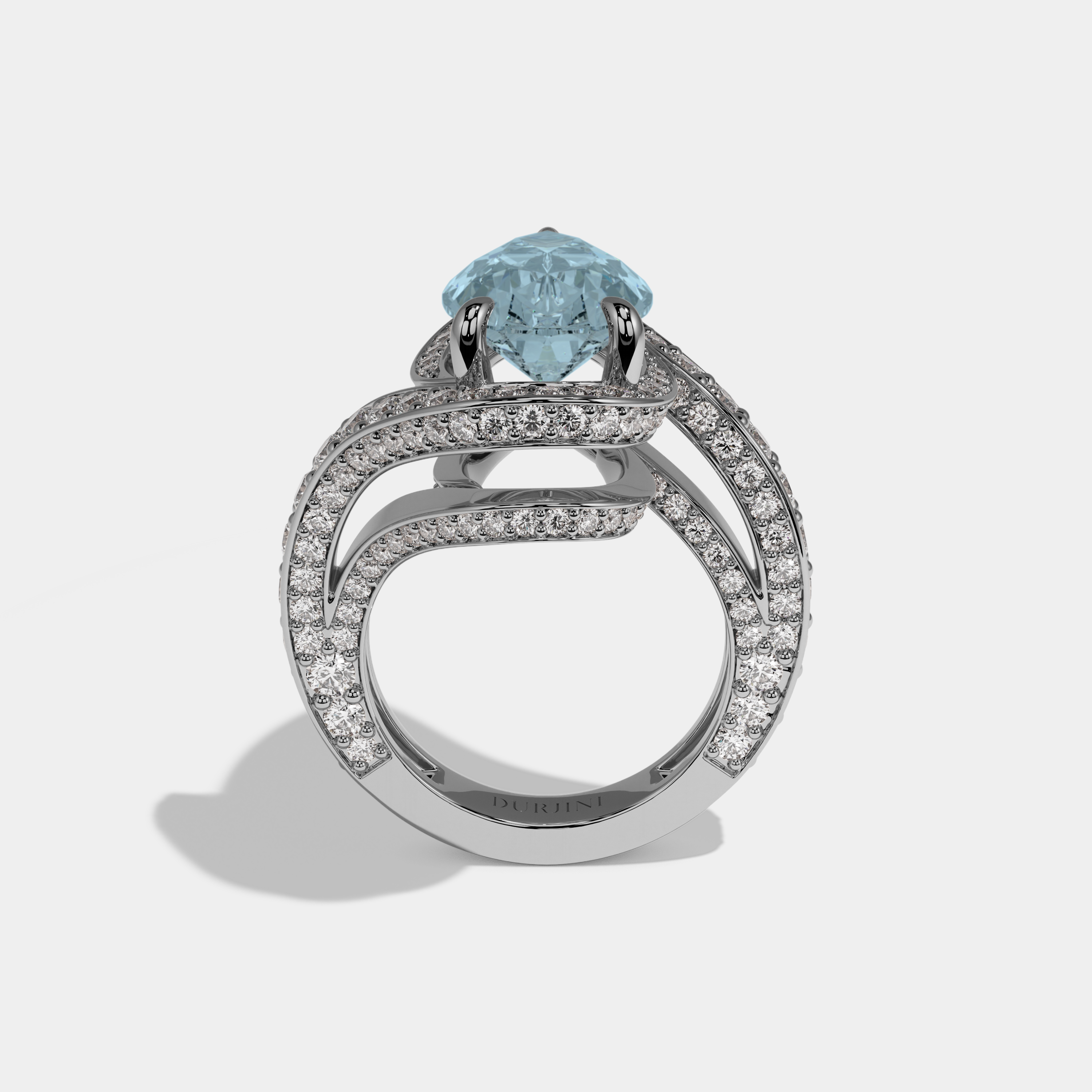 Margaret Fancy Light Blue Pear Cut Diamond Band Engagement Ring 8ct 18K White Gold