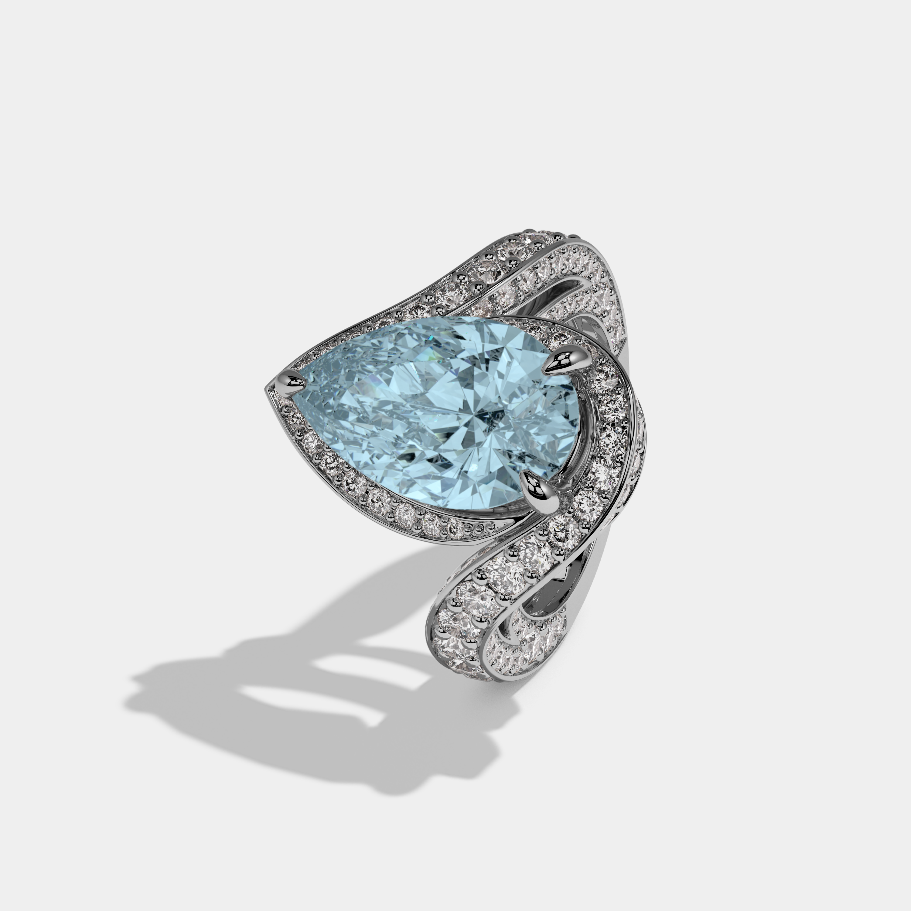 Margaret Fancy Light Blue Pear Cut Diamond Band Engagement Ring 8ct 18K White Gold