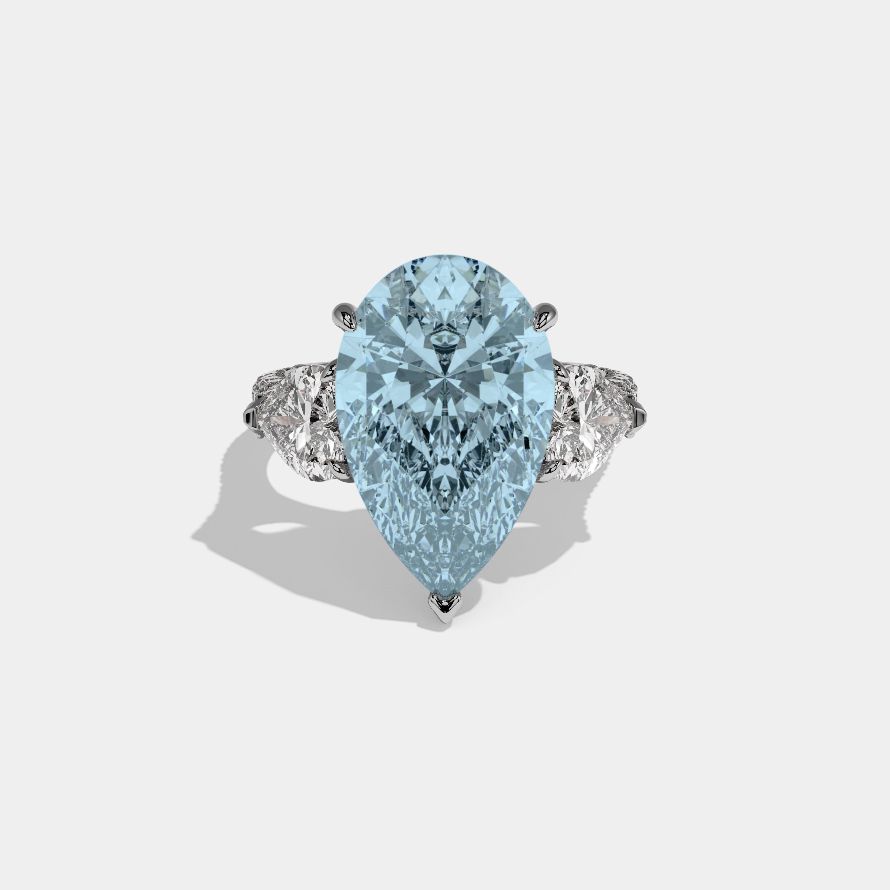 Mary Fancy Light Blue Pear Cut Diamond Band With Heart Cut Sides Engagement Ring 9ct 18K White Gold