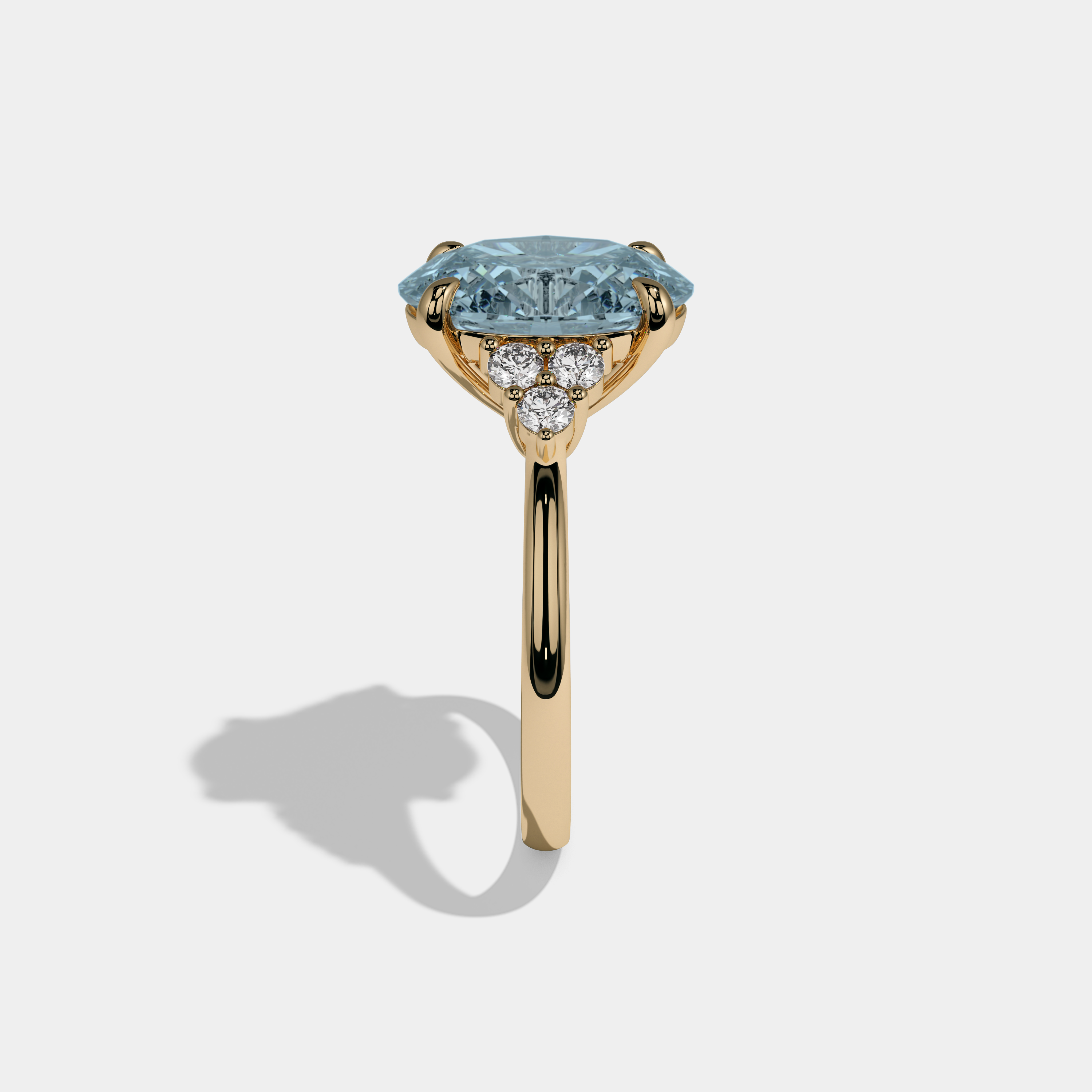 Cecilia Fancy Light Blue Oval Cut Diamond Plain Band Engagement Ring With Round Sides 6ct 18K Yellow Gold