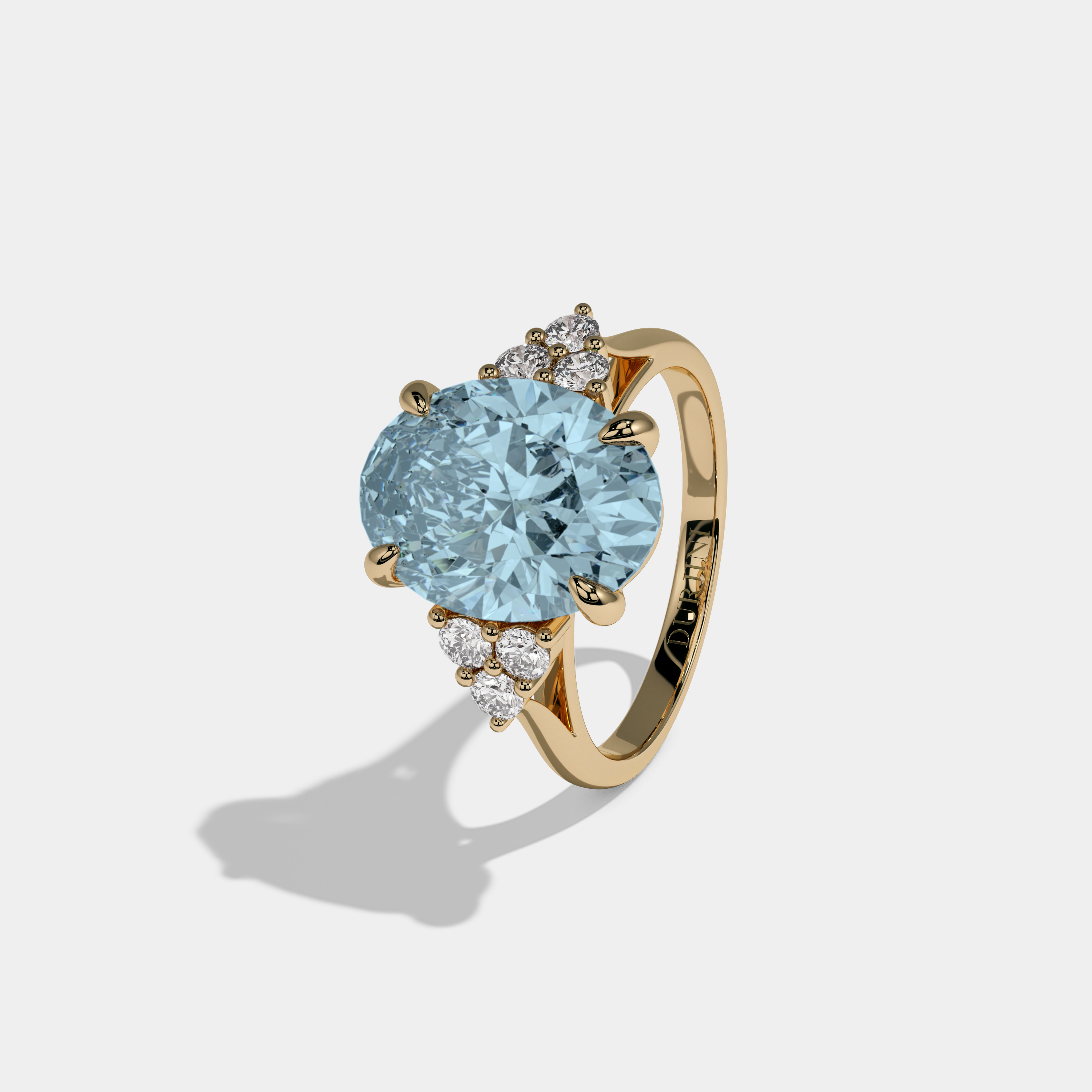 Cecilia Fancy Light Blue Oval Cut Diamond Plain Band Engagement Ring With Round Sides 6ct 18K Yellow Gold