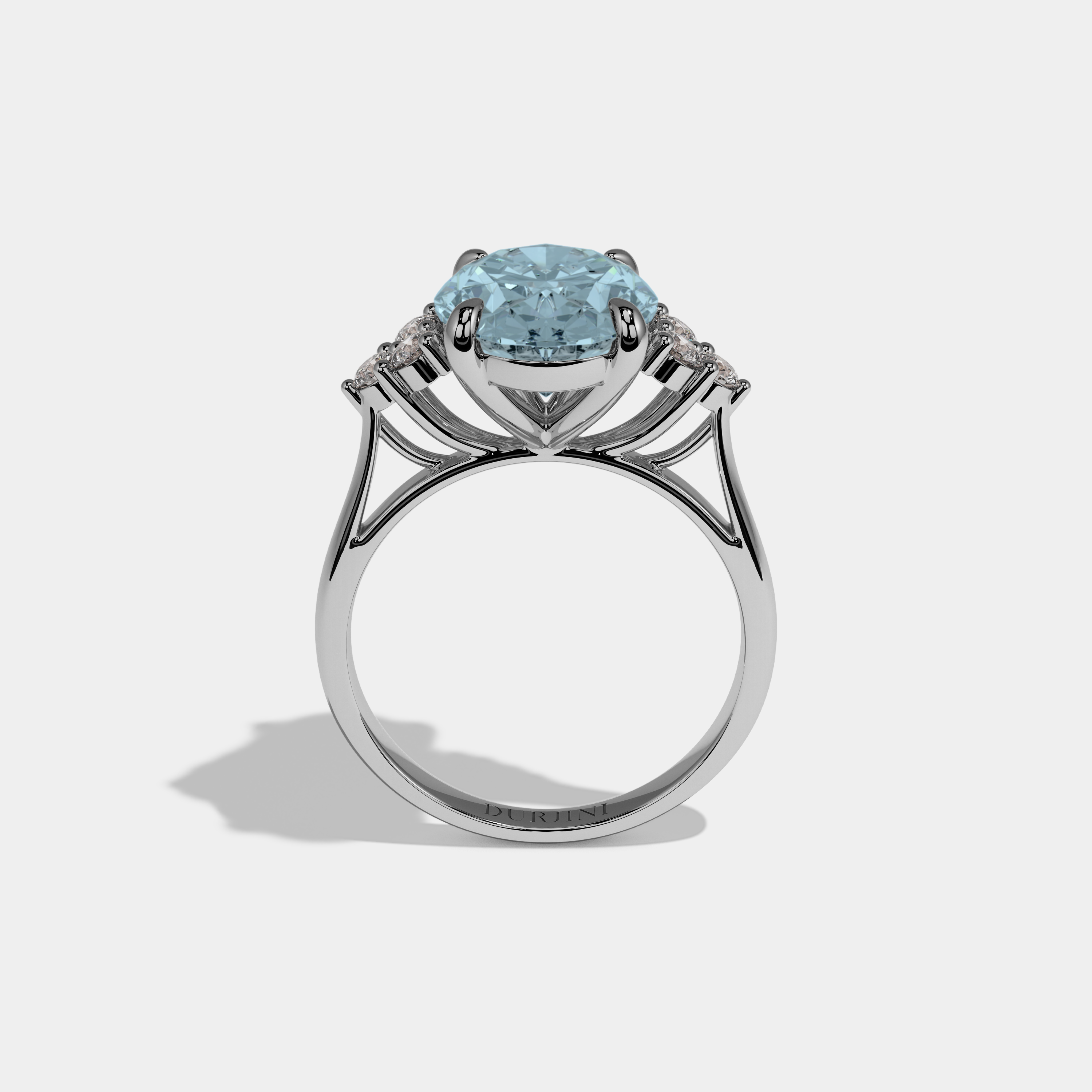 Charlotte Fancy Light Blue Oval Cut Diamond Plain Band Engagement Ring With Round Sides 6ct 18K White Gold