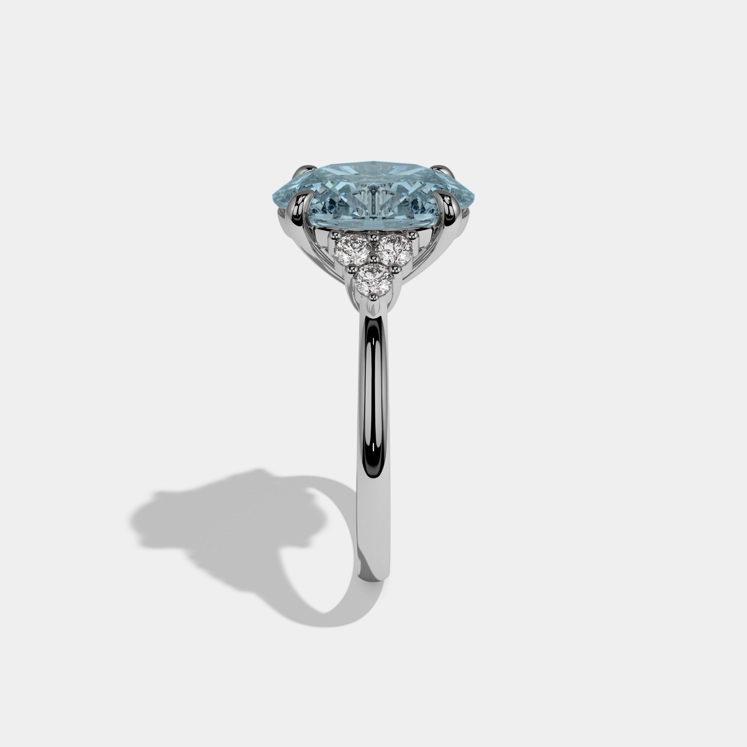 Charlotte Fancy Light Blue Oval Cut Diamond Plain Band Engagement Ring With Round Sides 6ct 18K White Gold