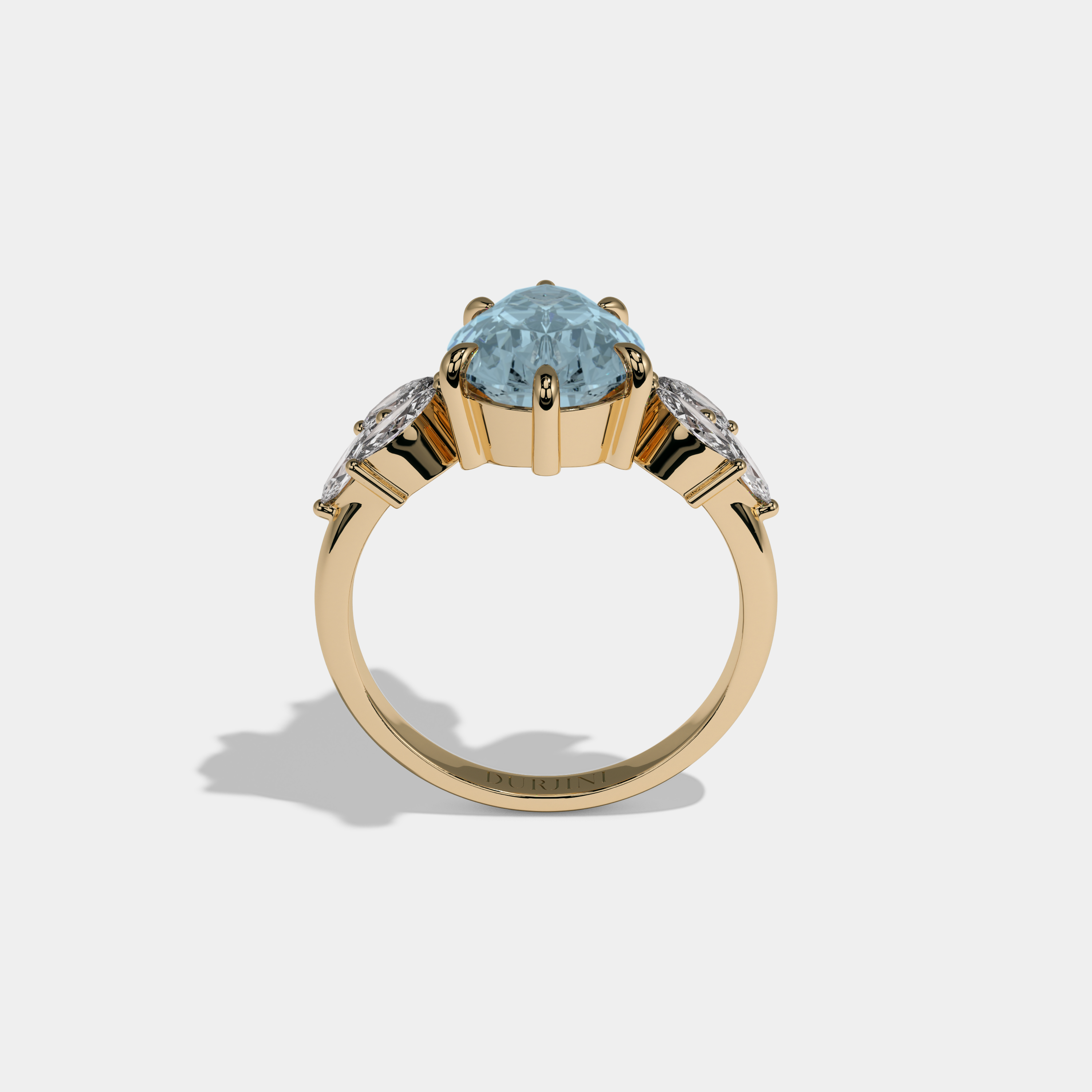 Anne Fancy Light Blue Pear Cut Diamond Plain Band With Marquise Cut Sides Engagement Ring 7ct 18K Yellow Gold