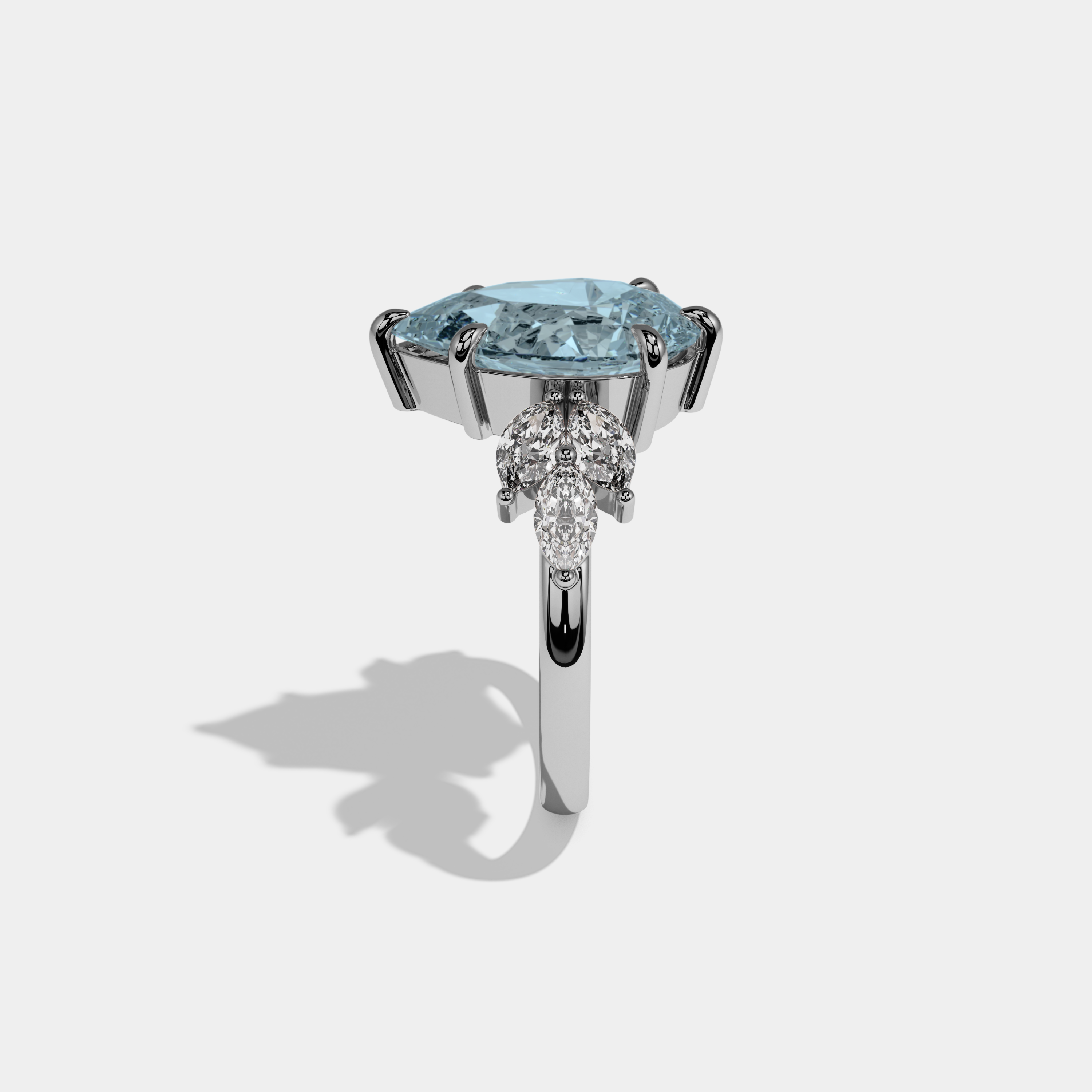 Mary Fancy Light Blue Pear Cut Diamond Plain Band With Marquise Cut Sides Engagement Ring 7ct 18K White Gold