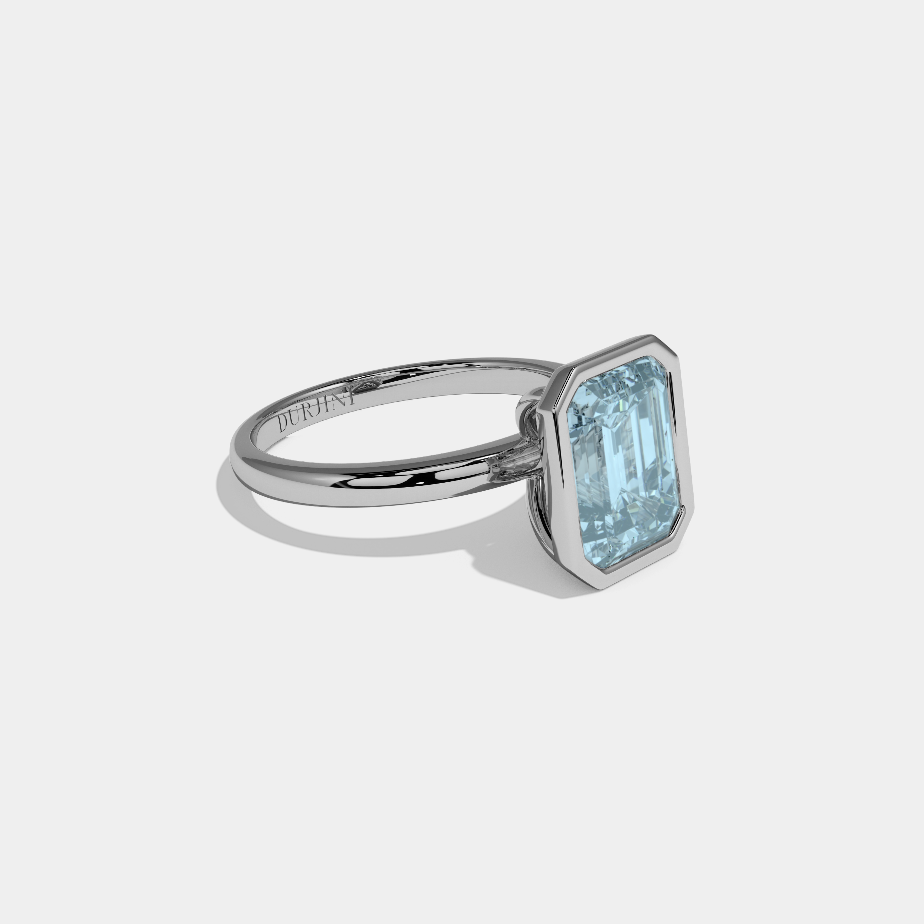 Mary Fancy Light Blue Emerald Cut Diamond Plain Band Bezel Engagement Ring 5ct 18K White Gold
