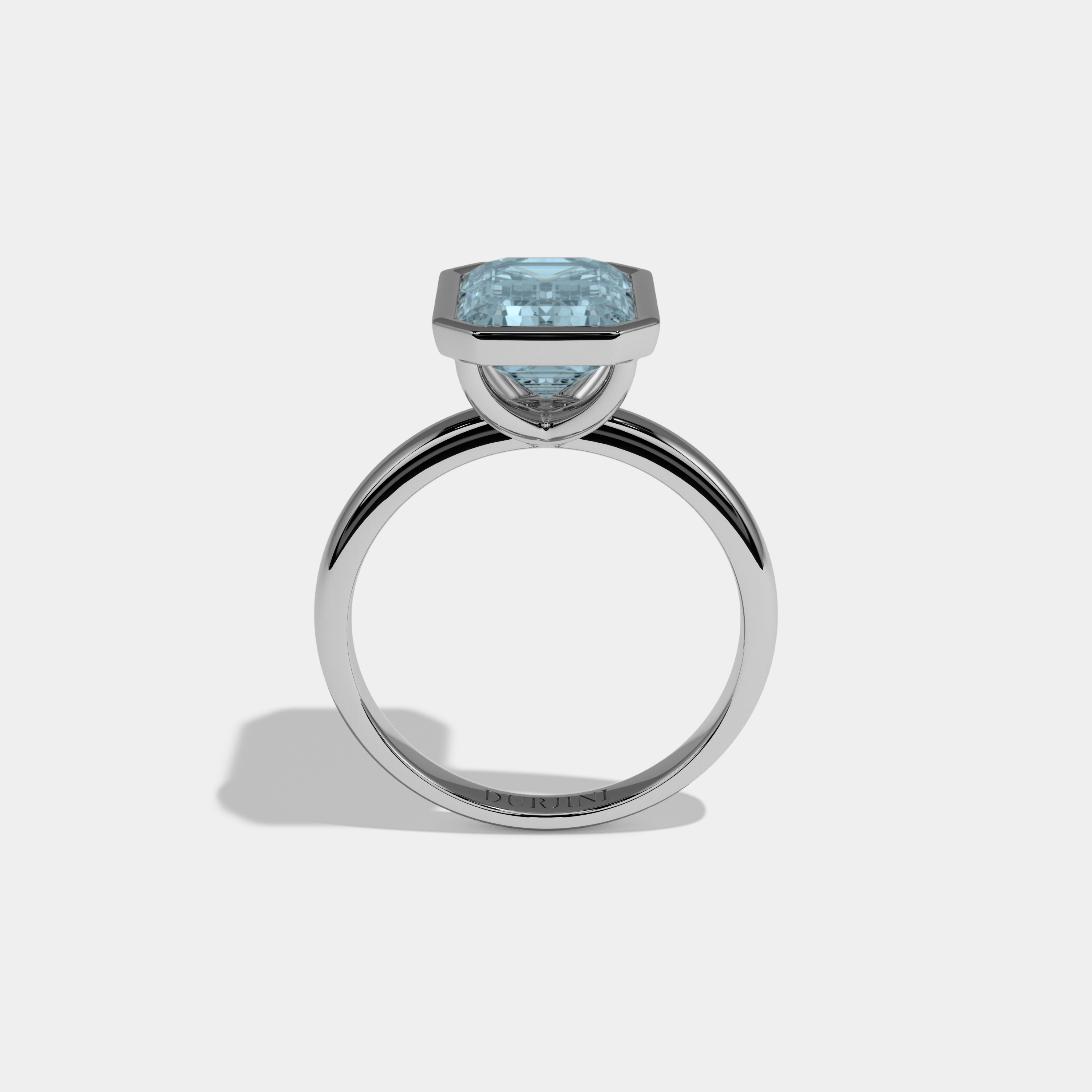 Mary Fancy Light Blue Emerald Cut Diamond Plain Band Bezel Engagement Ring 5ct 18K White Gold