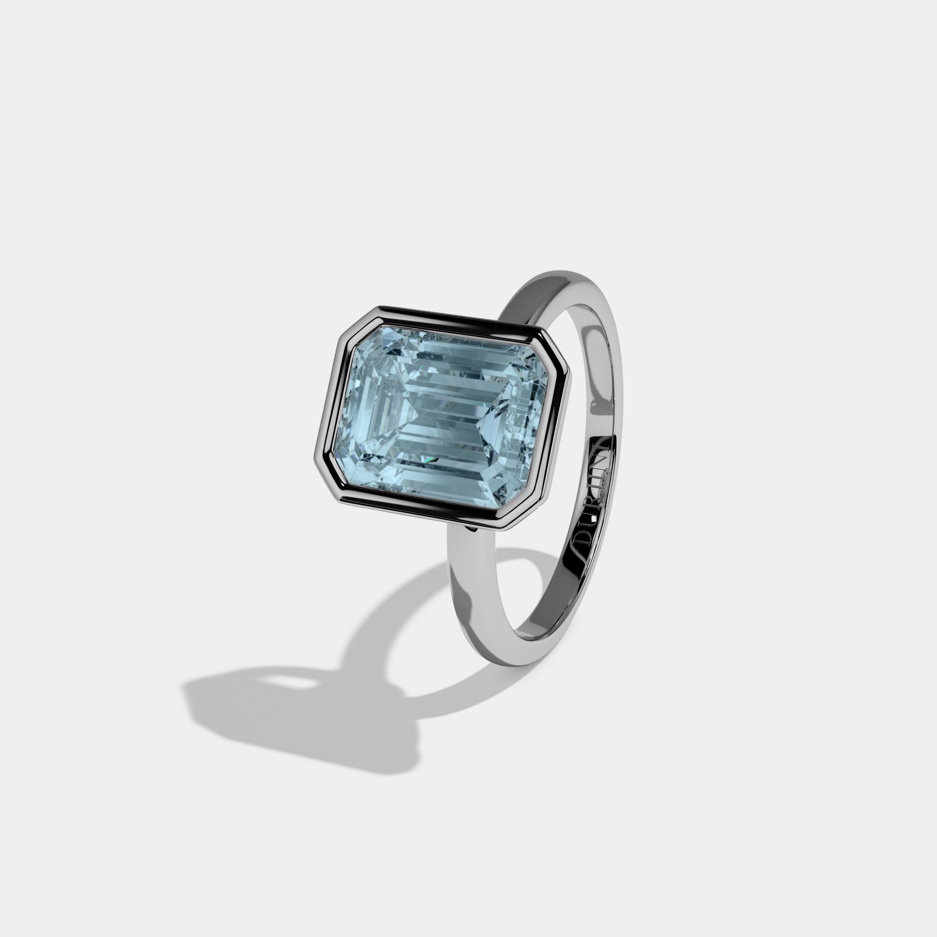 Mary Fancy Light Blue Emerald Cut Diamond Plain Band Bezel Engagement Ring 5ct 18K White Gold