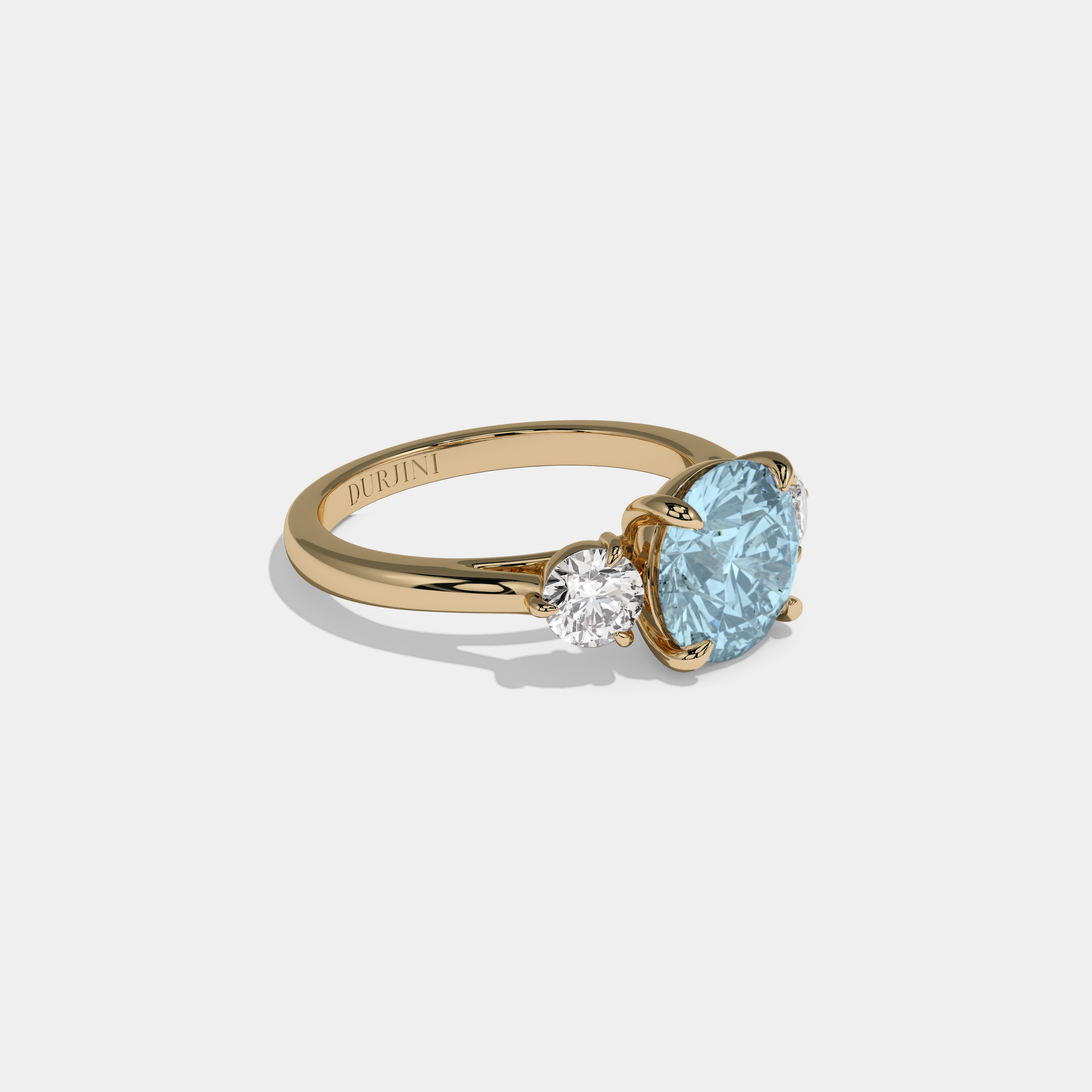 Caroline Fancy Light Blue Round Brilliant Cut Diamond Plain Band With Round Cut Sides Engagement Ring 7ct 18K Yellow Gold