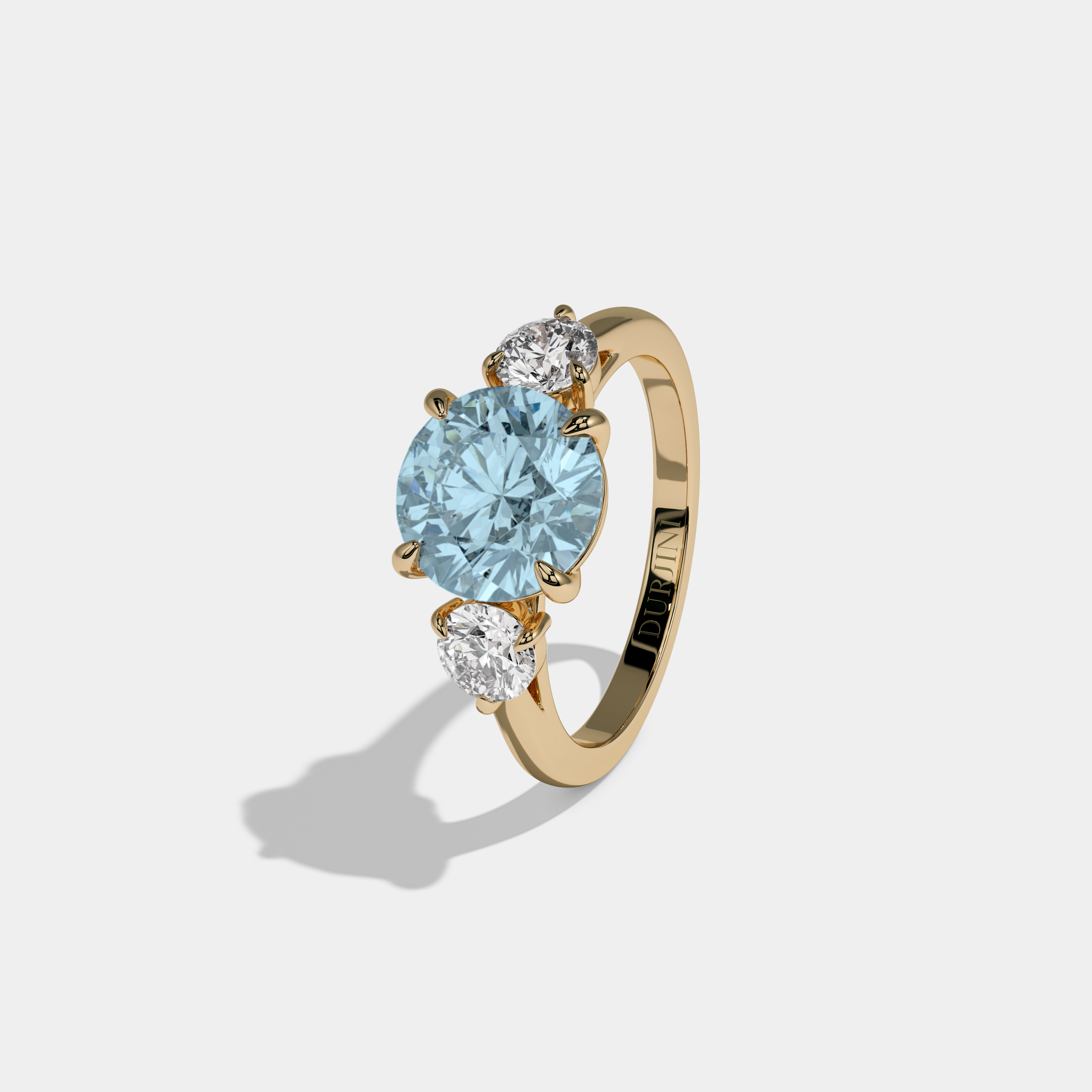 Caroline Fancy Light Blue Round Brilliant Cut Diamond Plain Band With Round Cut Sides Engagement Ring 7ct 18K Yellow Gold