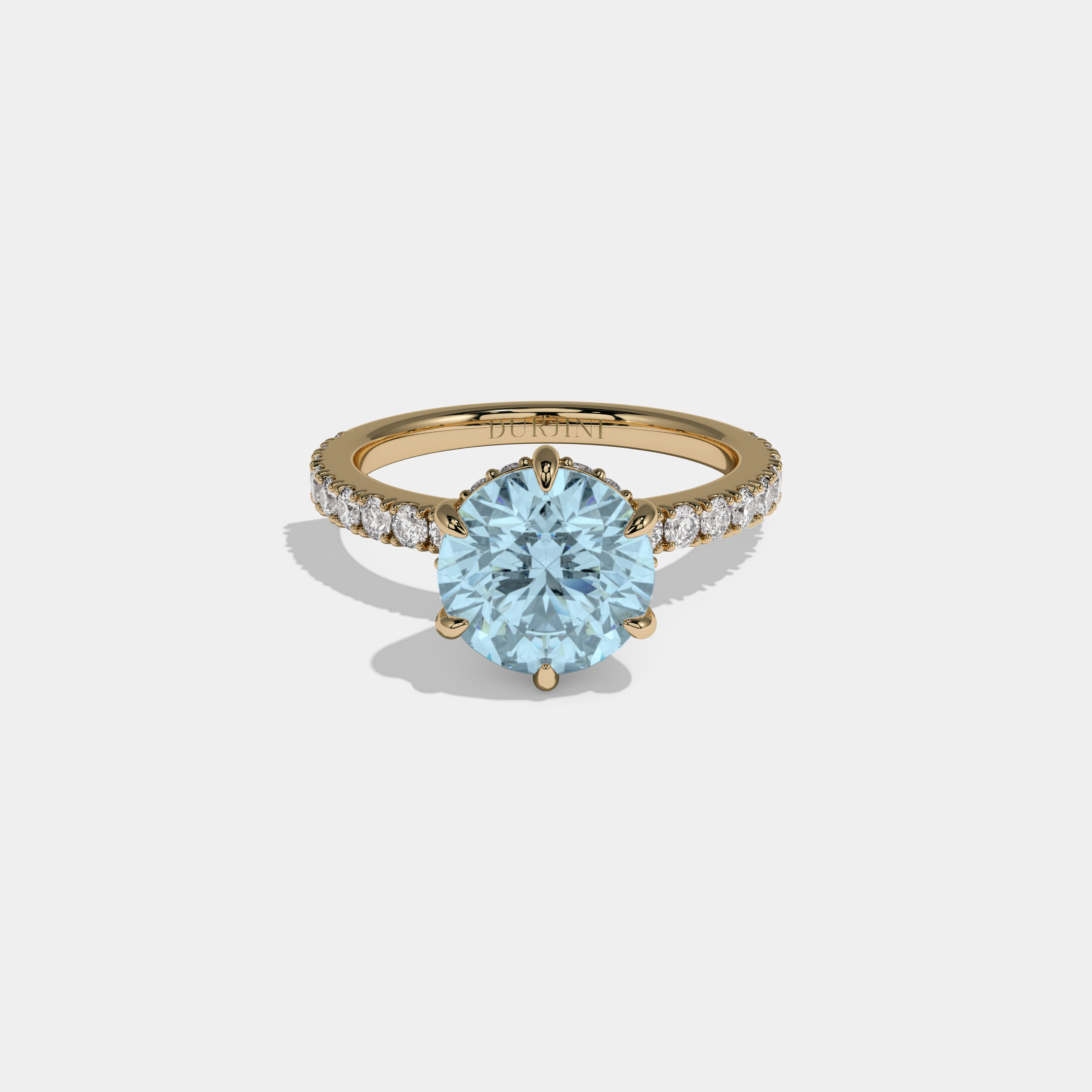 Anne Fancy Light Blue Round Brilliant Cut Diamond Band Engagement Ring 6ct 18K Yellow Gold