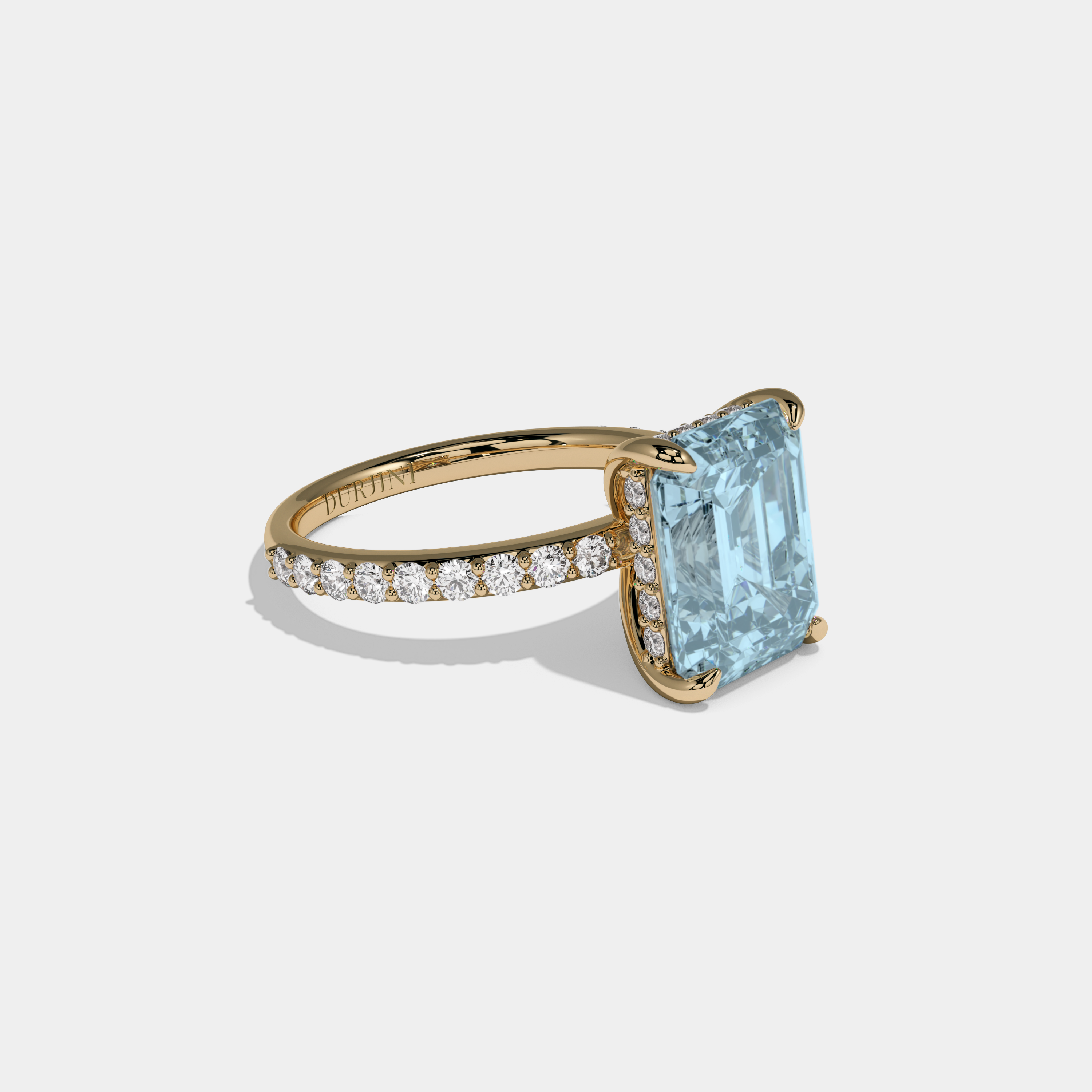 Anne Fancy Light Blue Emerald Cut Diamond Band Engagement Ring 6ct 18K Yellow Gold