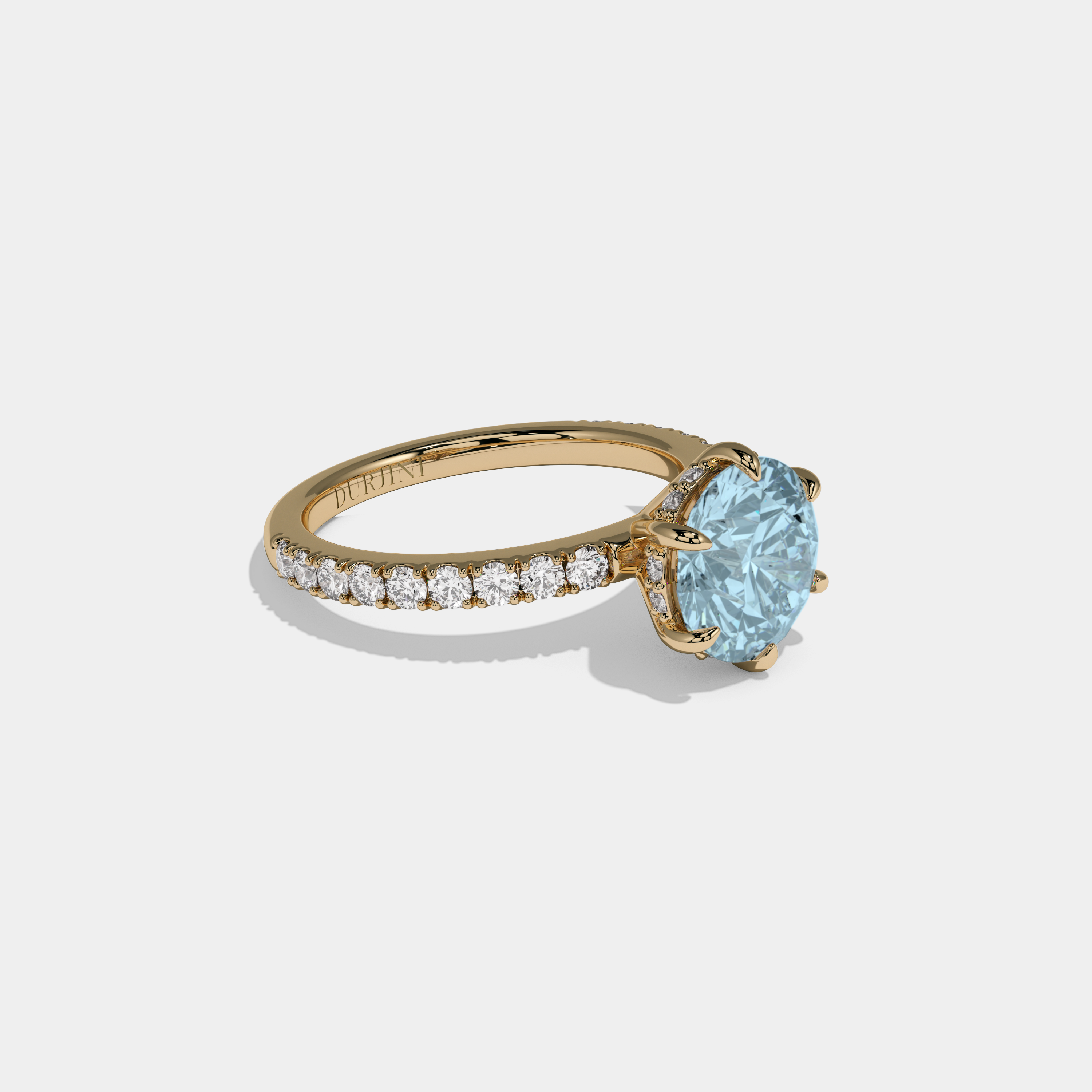 Anne Fancy Light Blue Round Brilliant Cut Diamond Band Engagement Ring 6ct 18K Yellow Gold