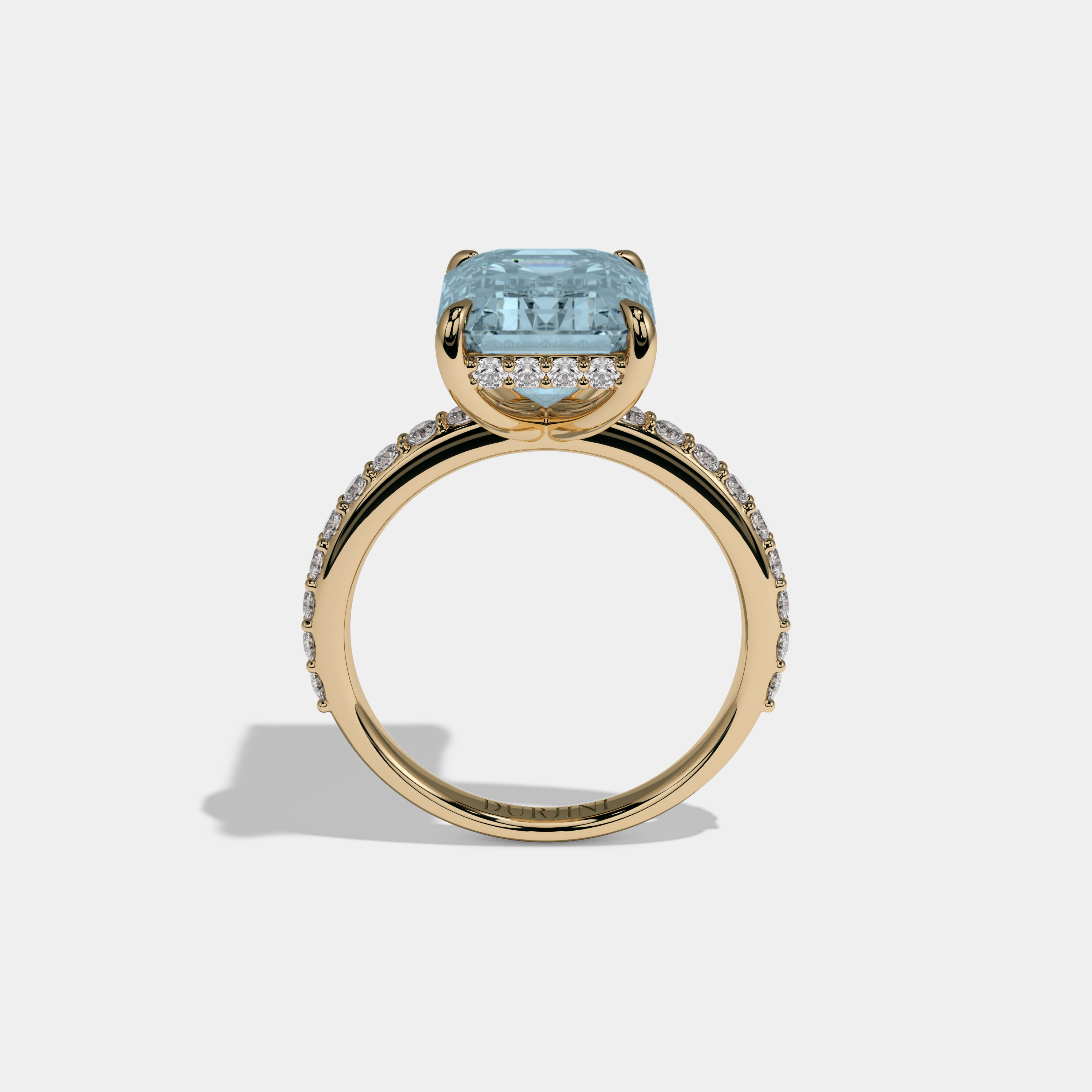 Anne Fancy Light Blue Emerald Cut Diamond Band Engagement Ring 6ct 18K Yellow Gold