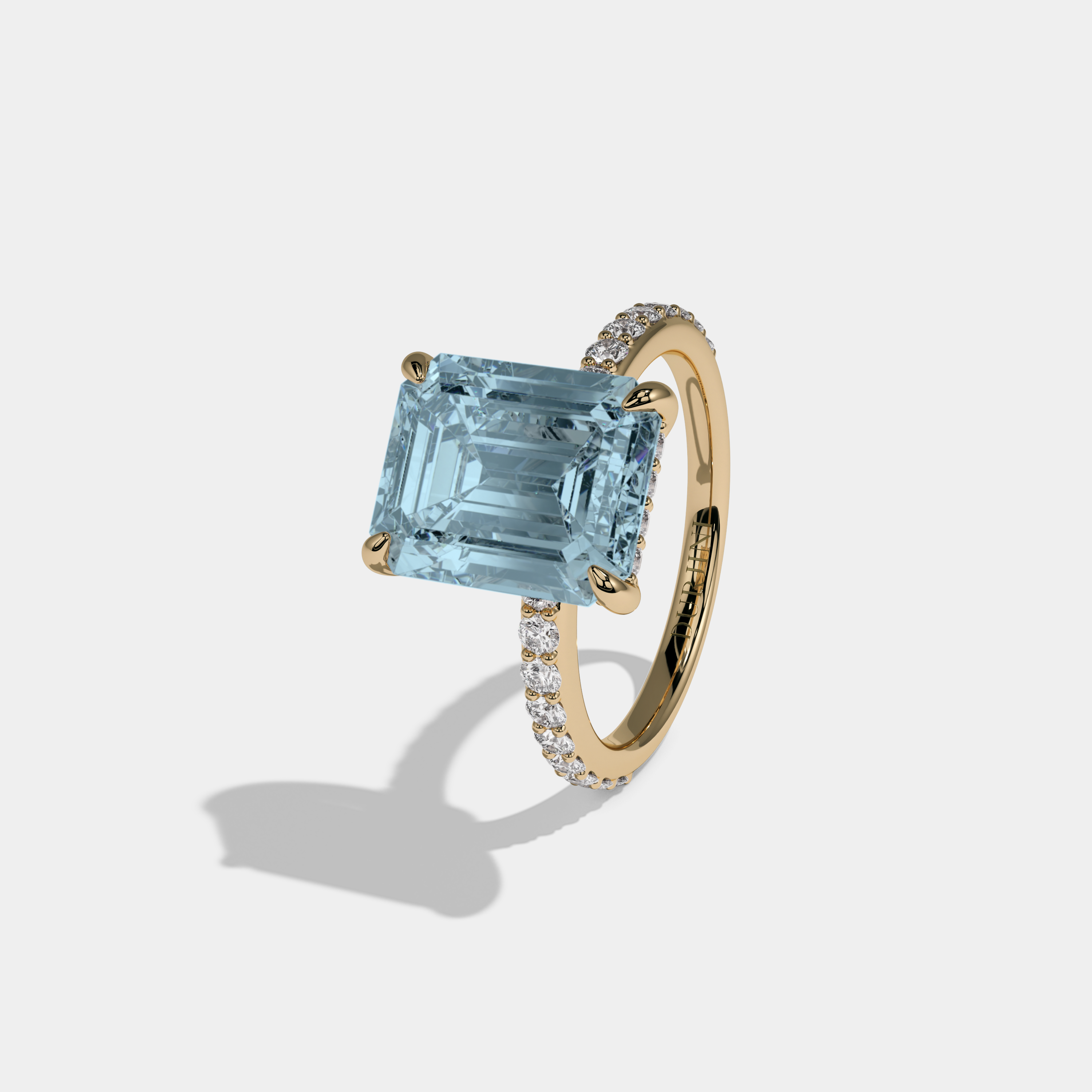 Anne Fancy Light Blue Emerald Cut Diamond Band Engagement Ring 6ct 18K Yellow Gold