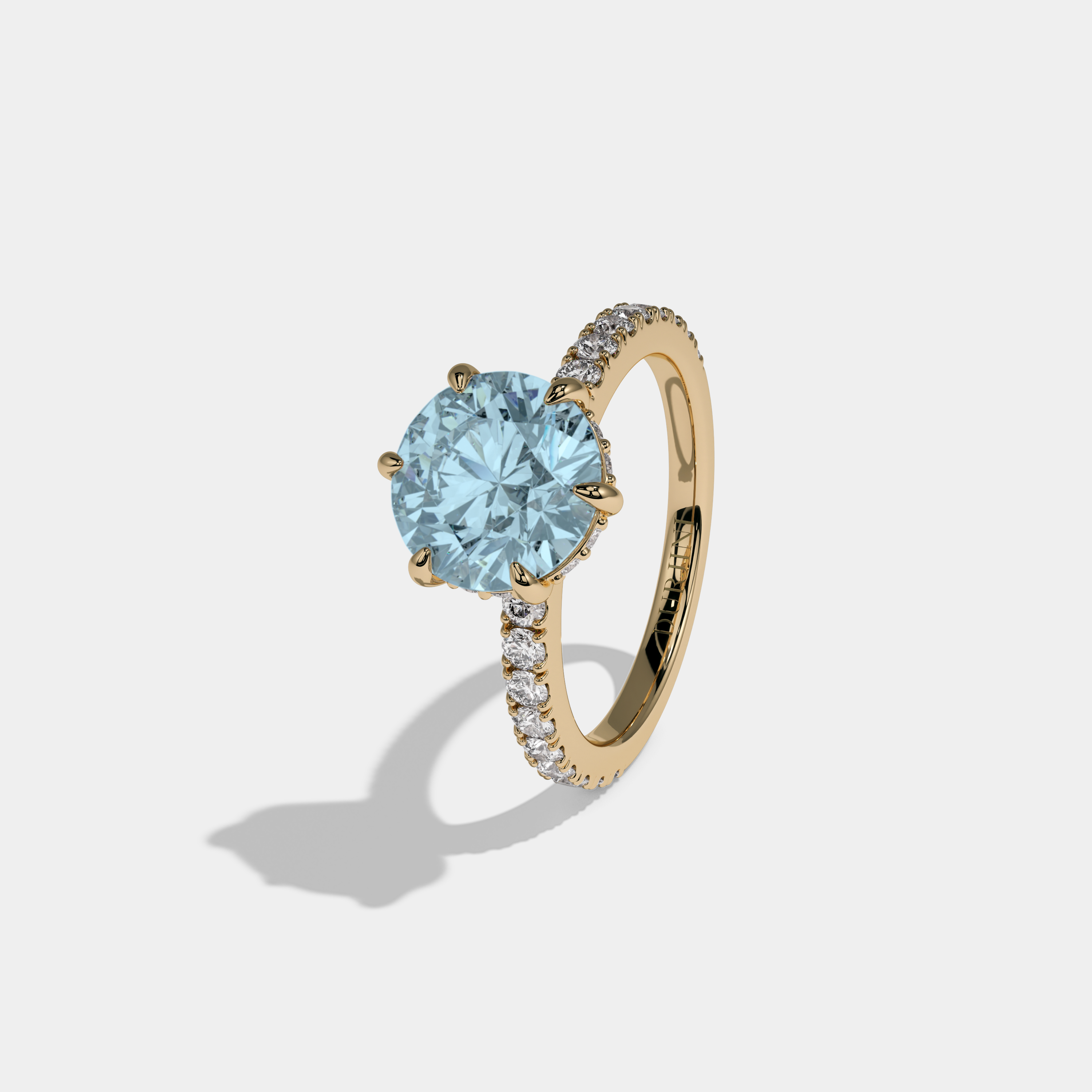Anne Fancy Light Blue Round Brilliant Cut Diamond Band Engagement Ring 6ct 18K Yellow Gold