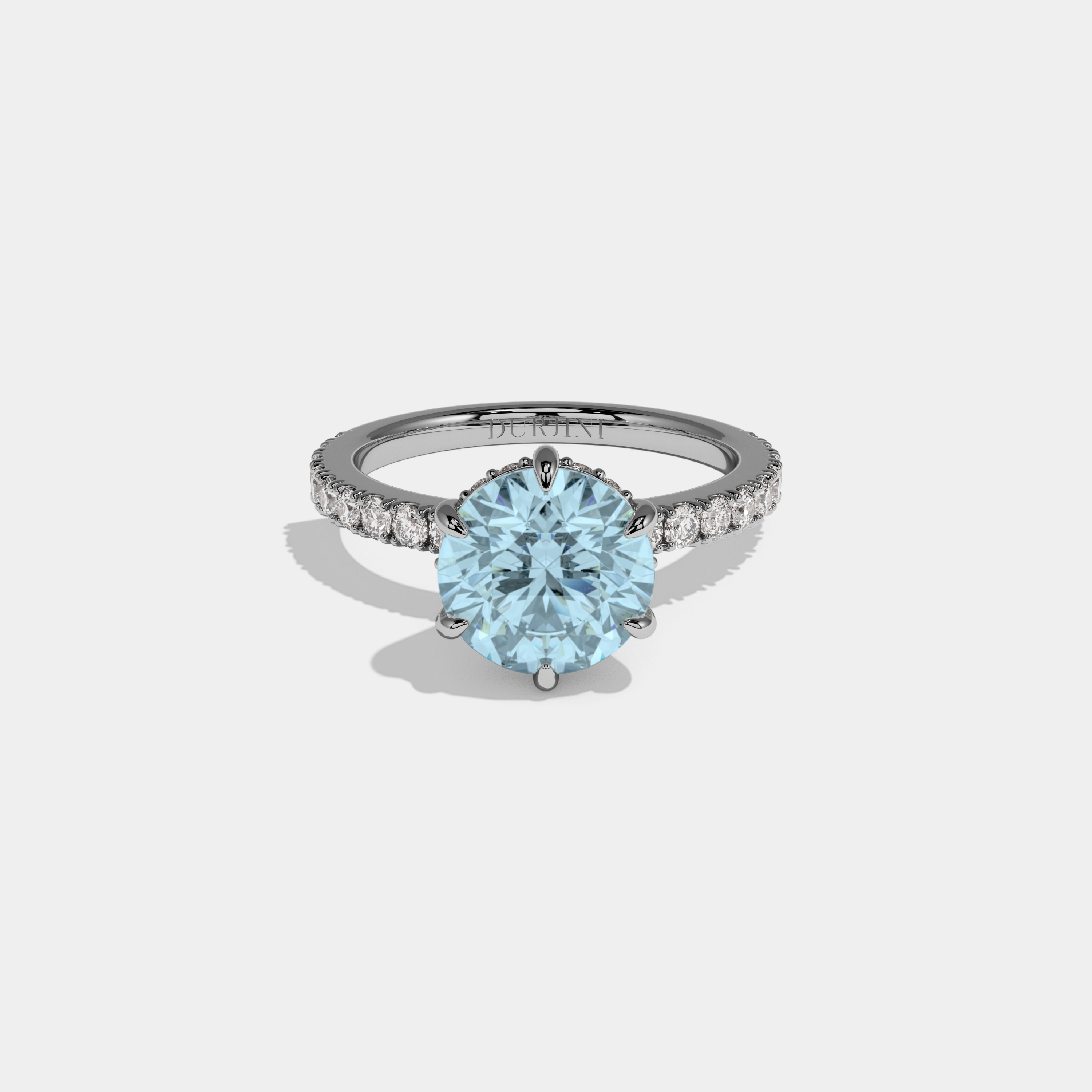 Mary Fancy Light Blue Round Brilliant Cut Diamond Band Engagement Ring 6ct 18K White Gold