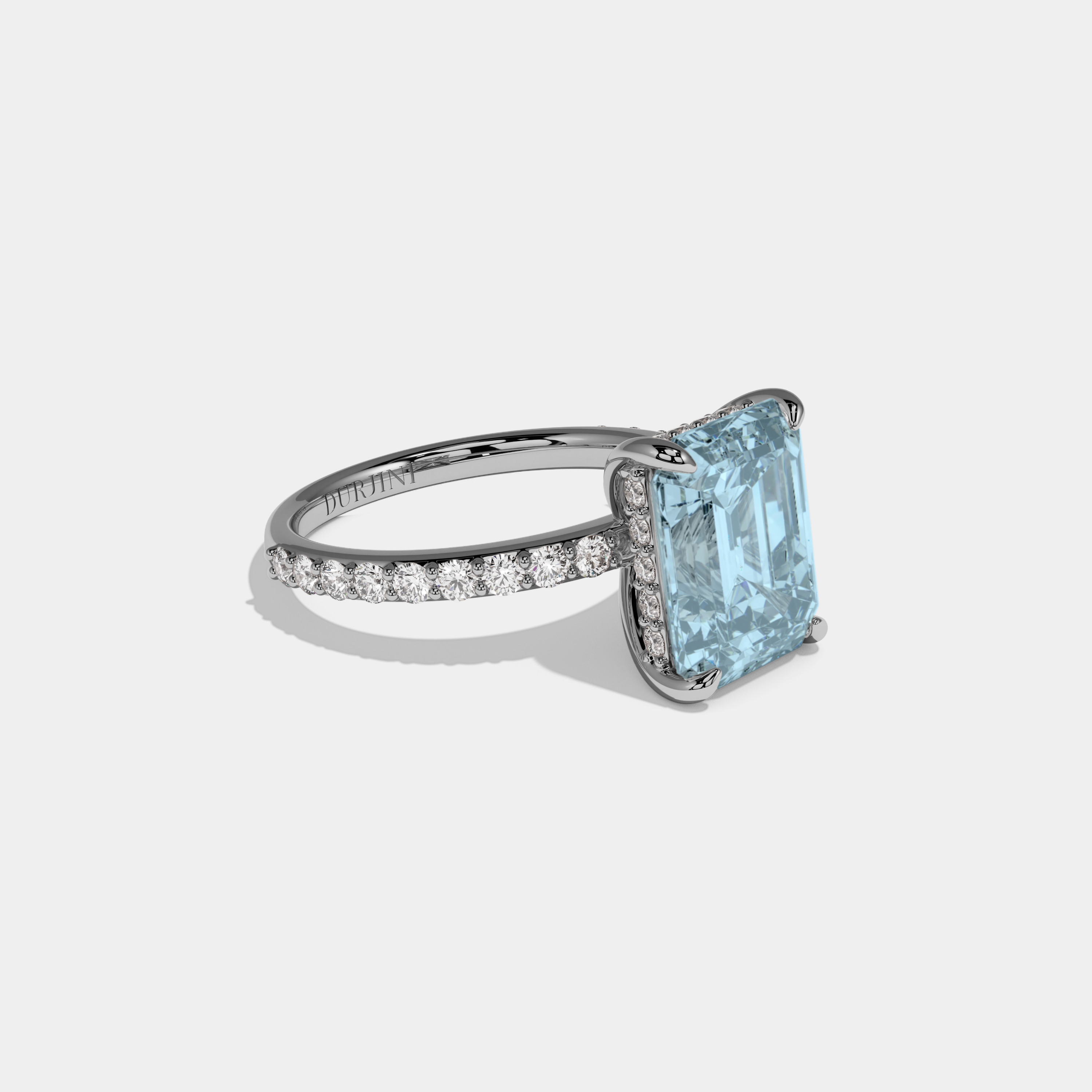 Mary Fancy Light Blue Emerald Cut Diamond Band Engagement Ring 6ct 18K White Gold