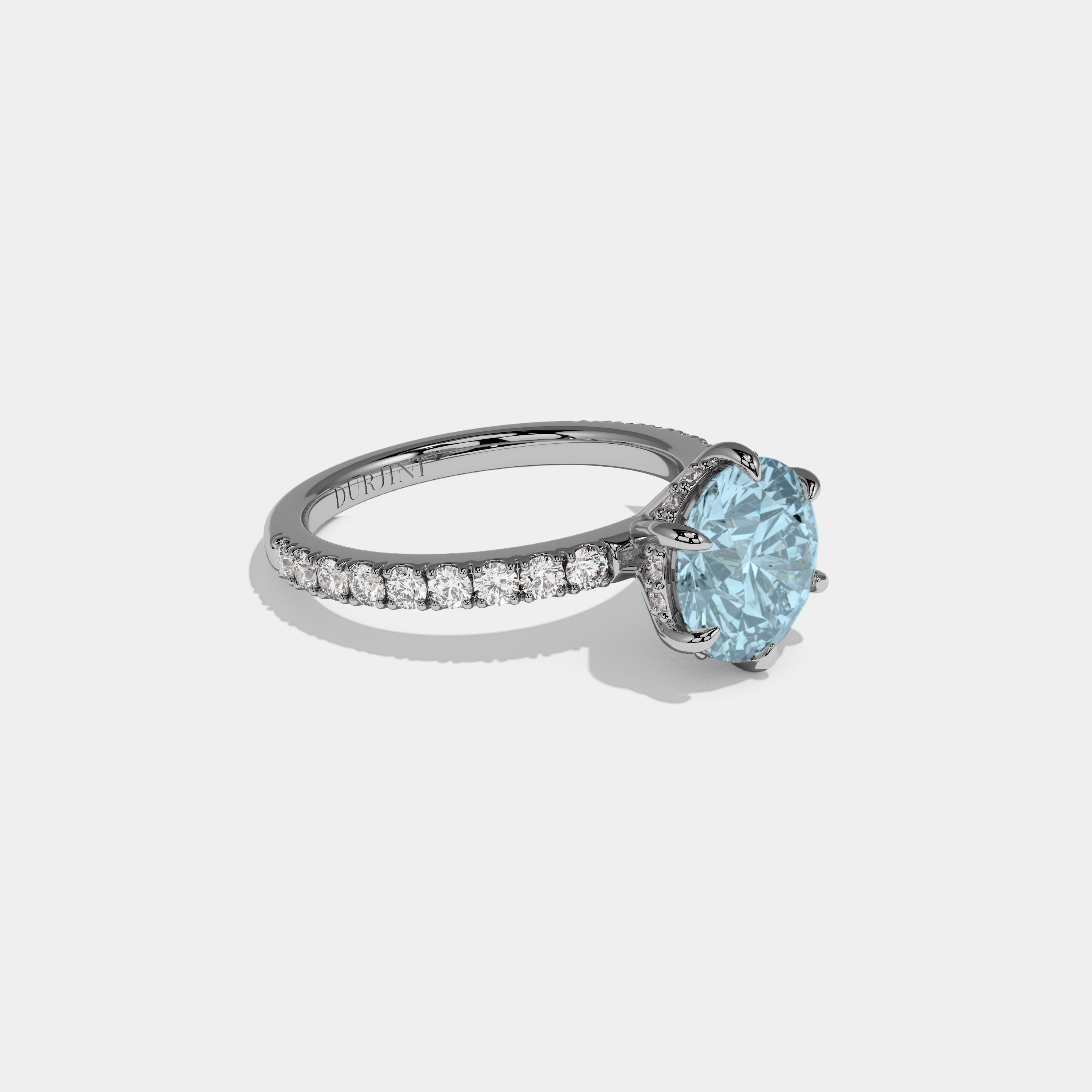 Mary Fancy Light Blue Round Brilliant Cut Diamond Band Engagement Ring 6ct 18K White Gold