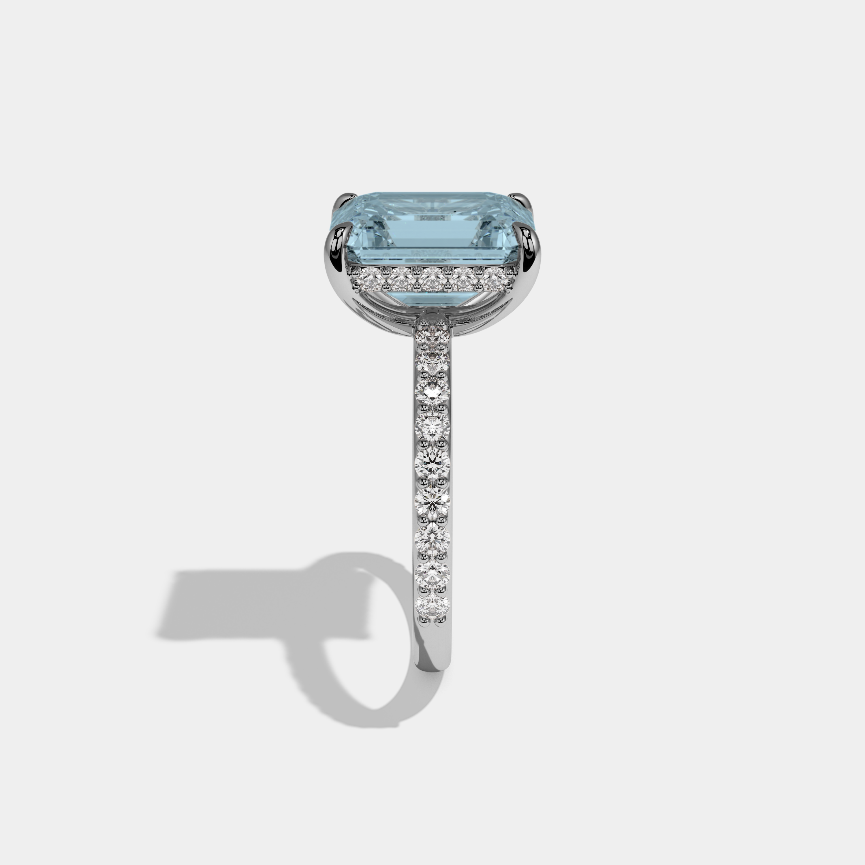 Mary Fancy Light Blue Emerald Cut Diamond Band Engagement Ring 6ct 18K White Gold