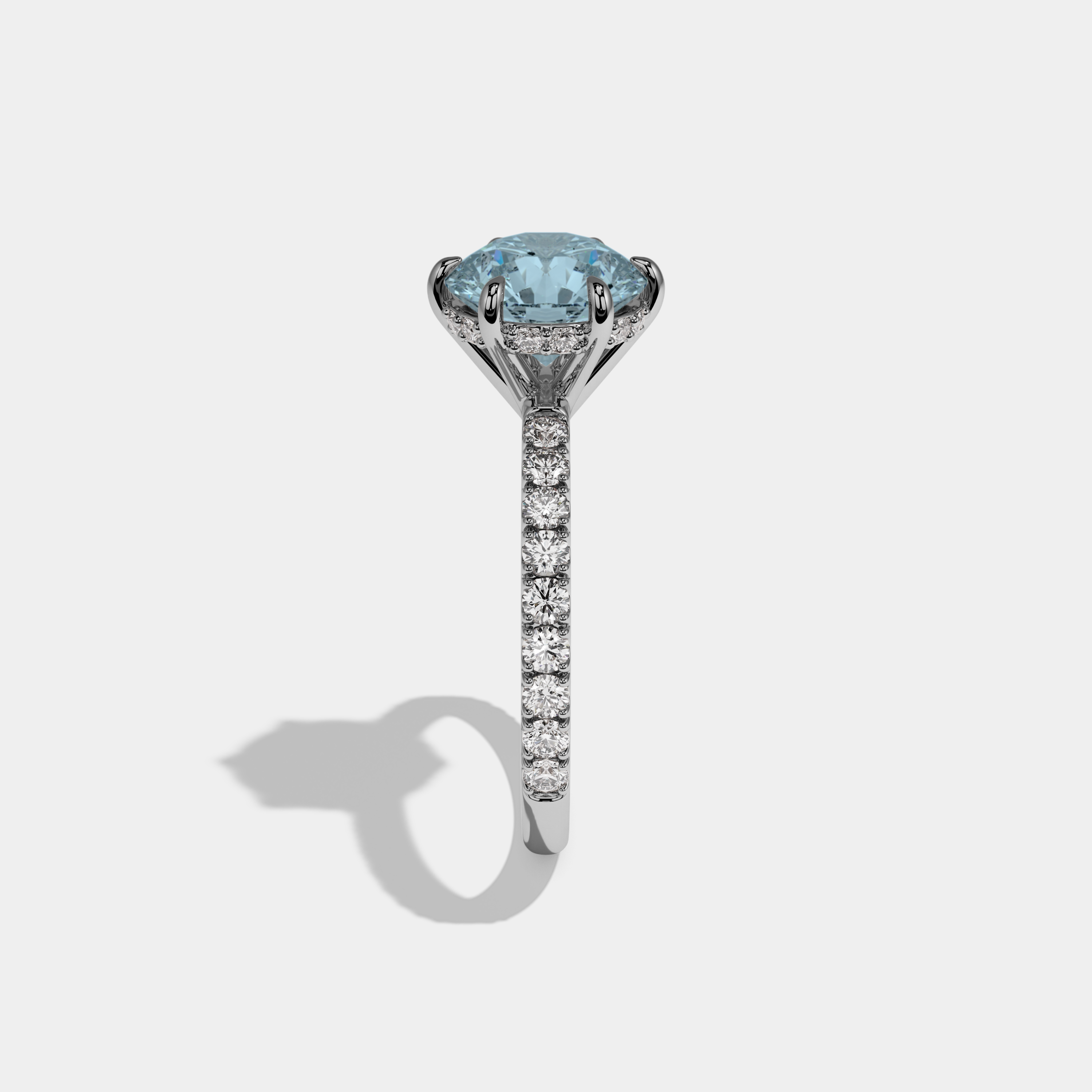 Mary Fancy Light Blue Round Brilliant Cut Diamond Band Engagement Ring 6ct 18K White Gold