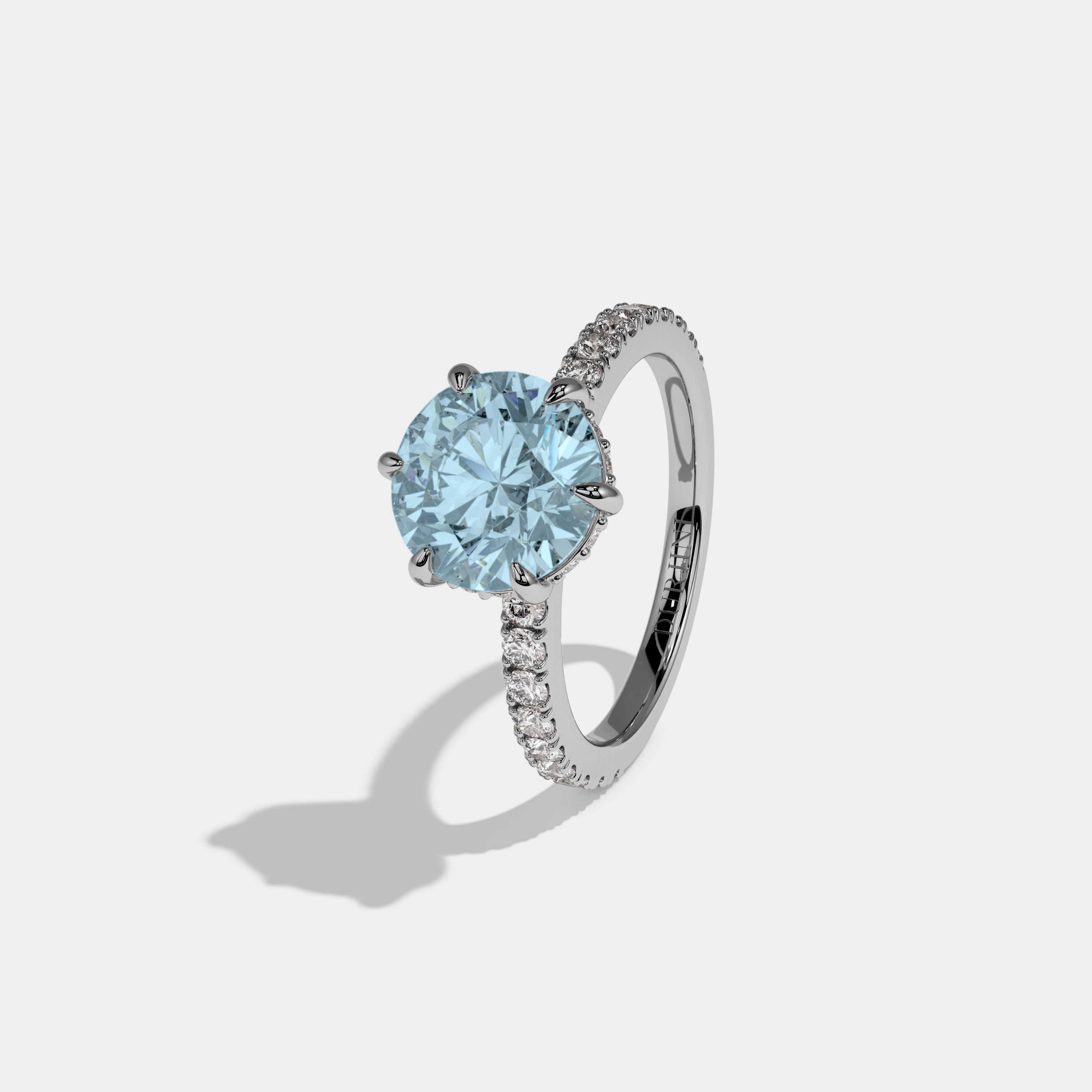 Mary Fancy Light Blue Round Brilliant Cut Diamond Band Engagement Ring 6ct 18K White Gold