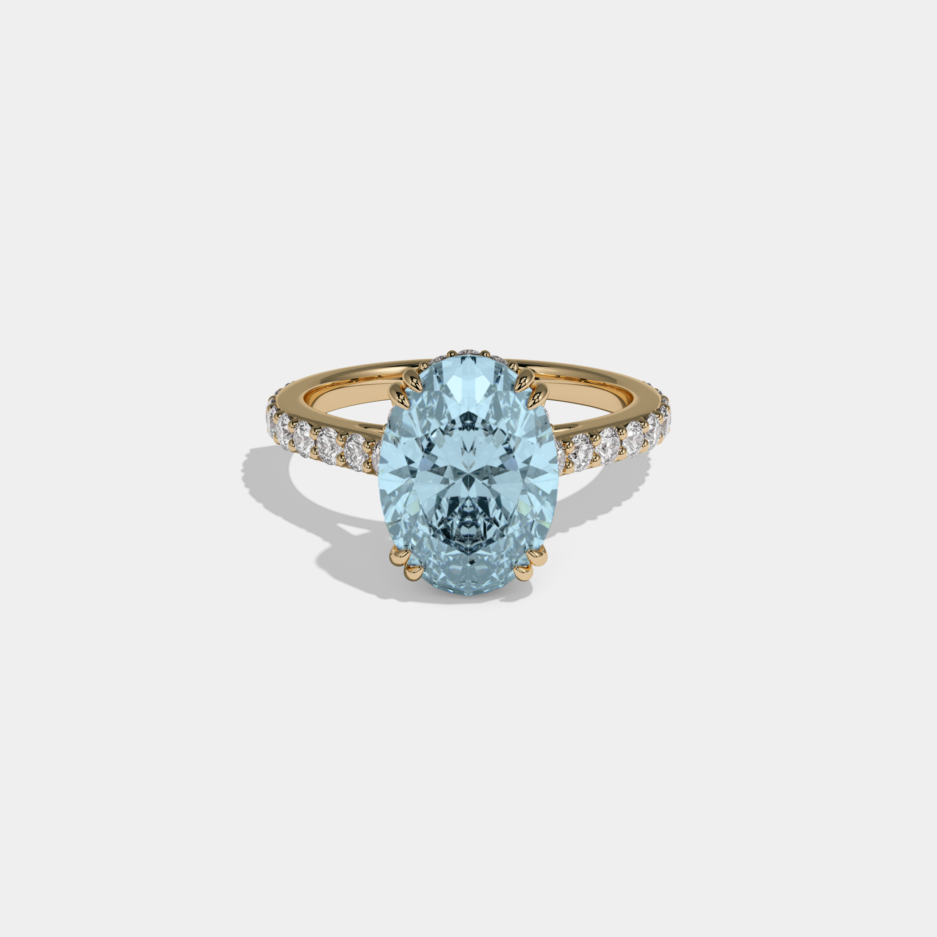 Caroline Fancy Light Blue Oval Cut Diamond Band Engagement Ring 7ct 18K Yellow Gold