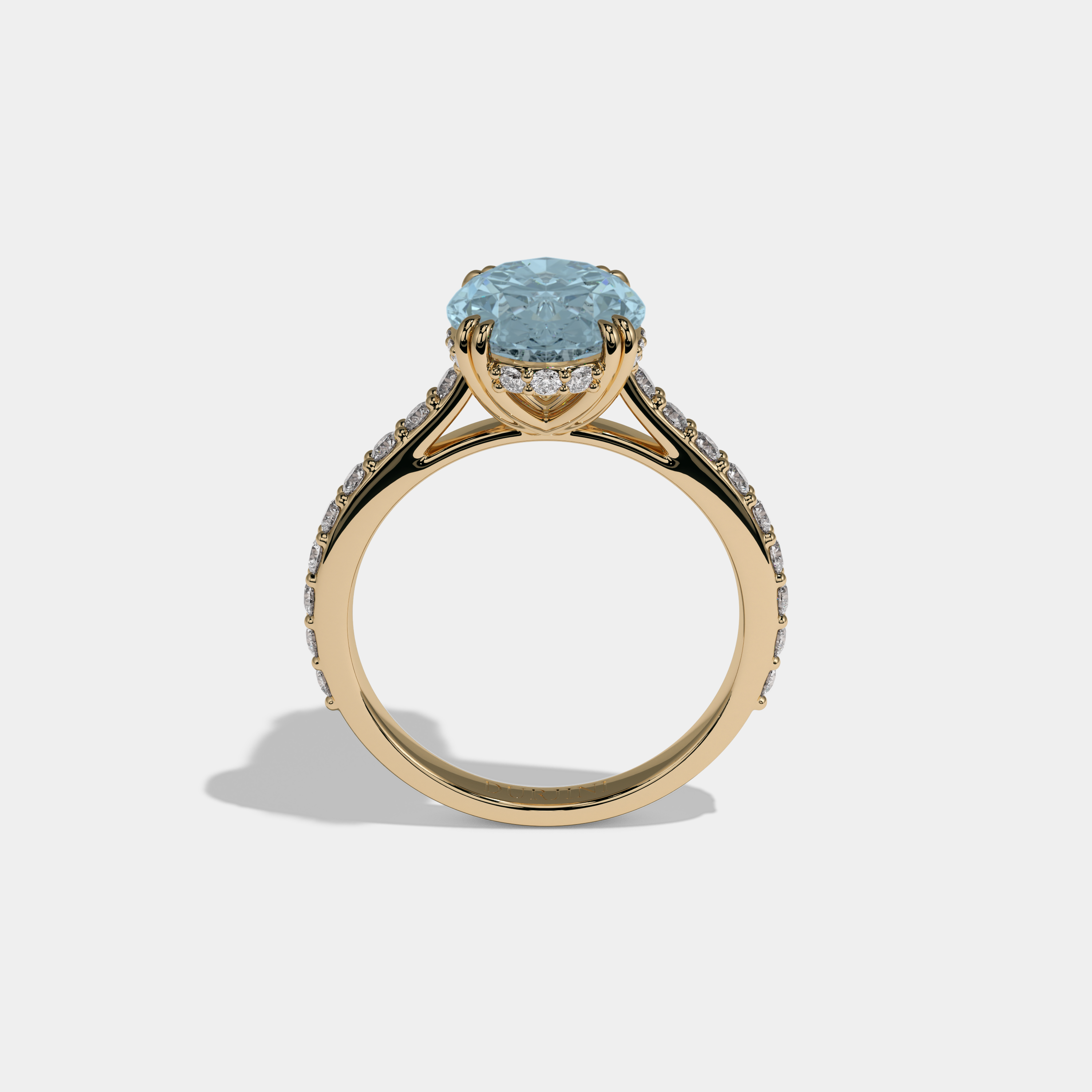 Caroline Fancy Light Blue Oval Cut Diamond Band Engagement Ring 7ct 18K Yellow Gold