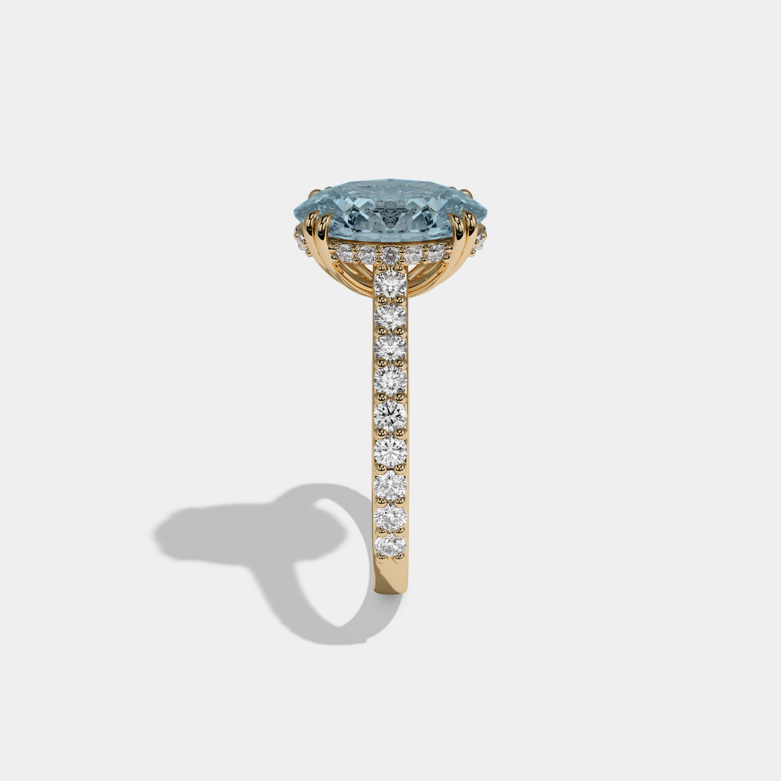 Caroline Fancy Light Blue Oval Cut Diamond Band Engagement Ring 7ct 18K Yellow Gold