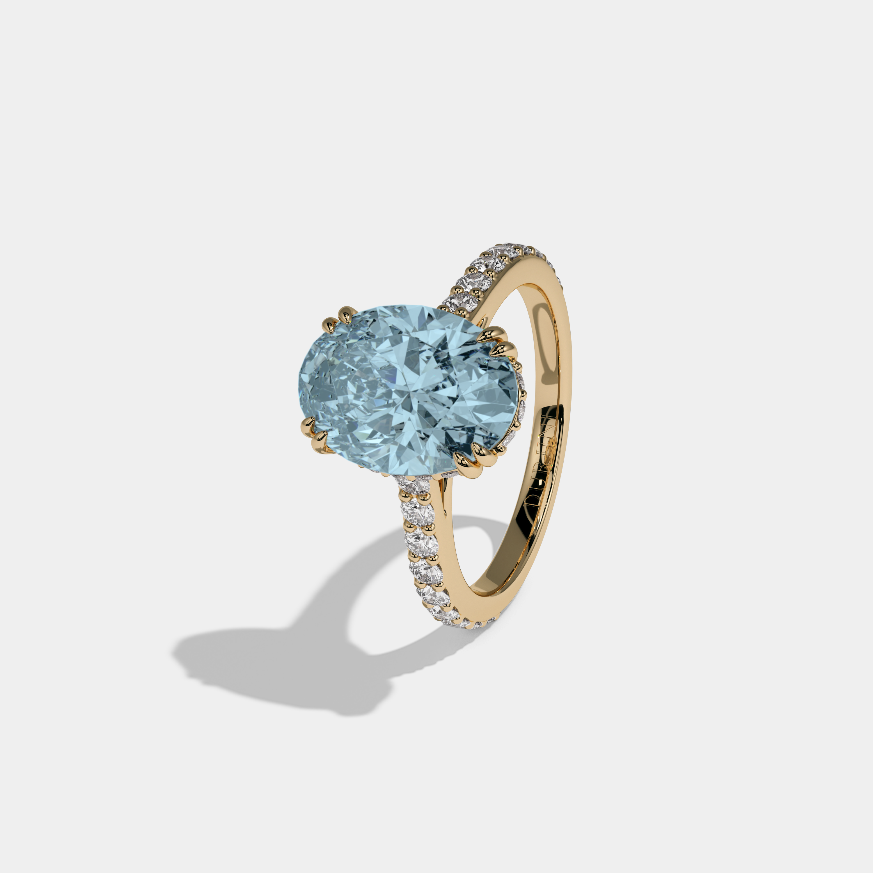 Caroline Fancy Light Blue Oval Cut Diamond Band Engagement Ring 7ct 18K Yellow Gold