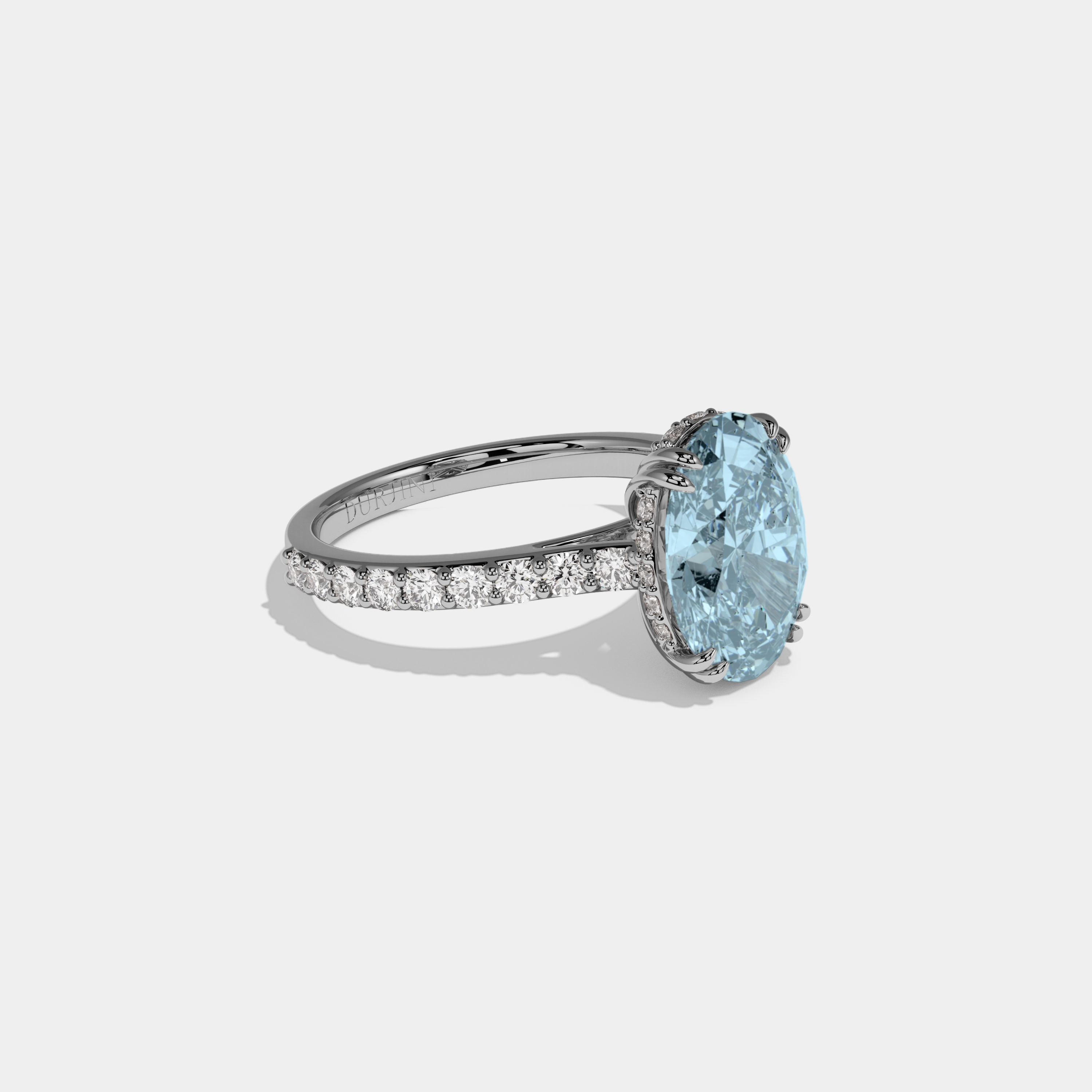 Margaret Fancy Light Blue Oval Cut Diamond Band Engagement Ring 7ct 18K White Gold