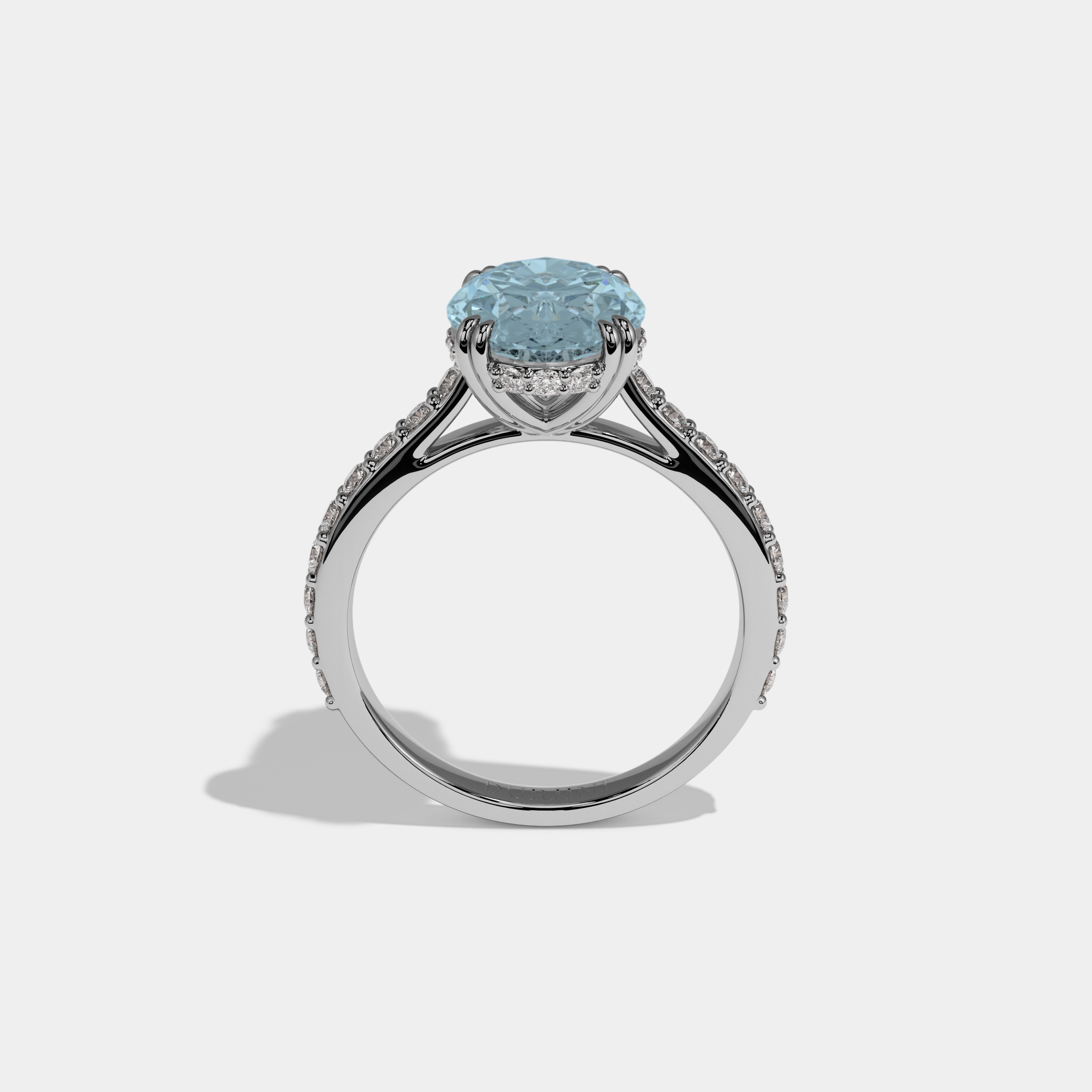 Margaret Fancy Light Blue Oval Cut Diamond Band Engagement Ring 7ct 18K White Gold