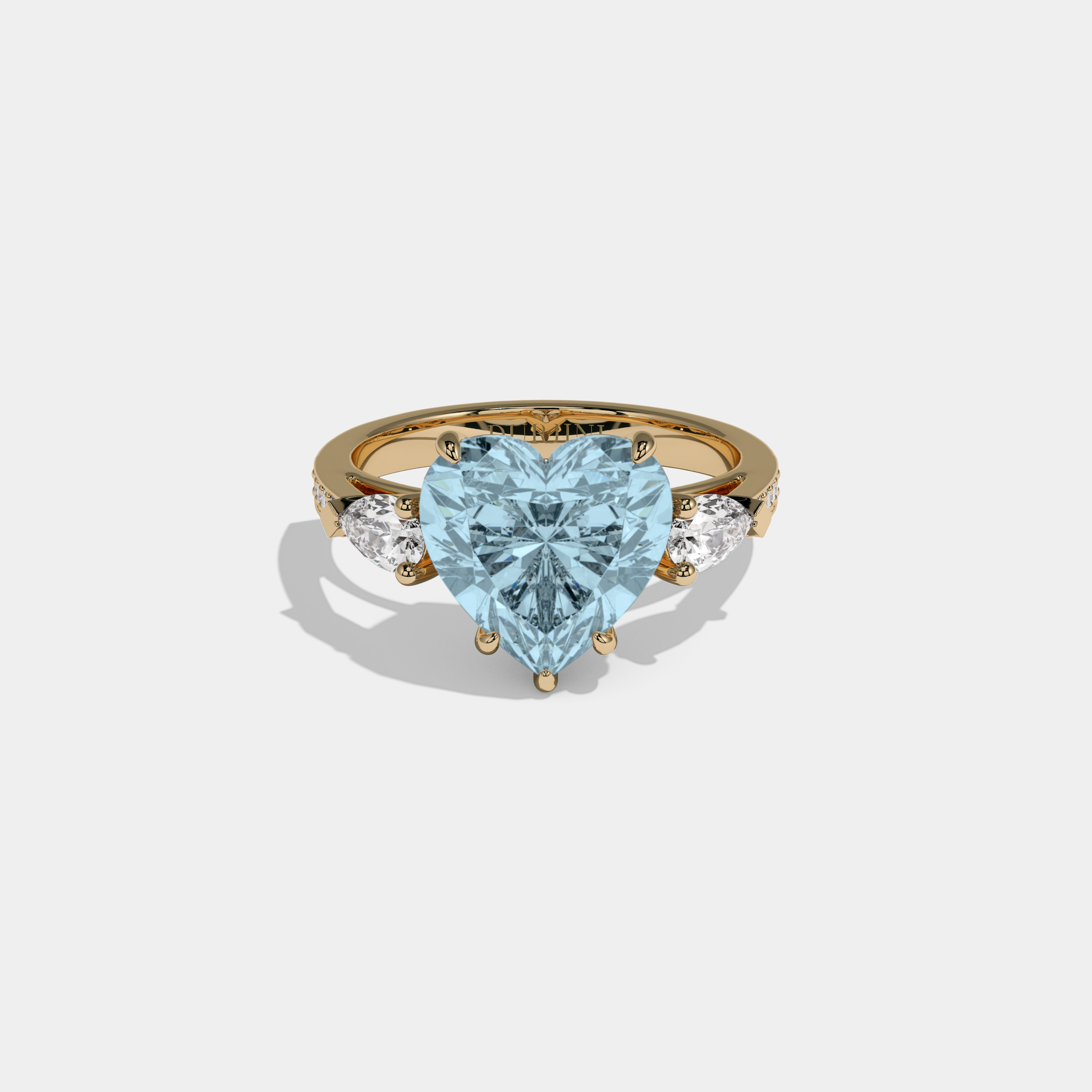 Caroline Fancy Light Blue Heart Brilliant Cut Diamond Band With Pear Sides Engagement Ring 7ct 18K Yellow Gold