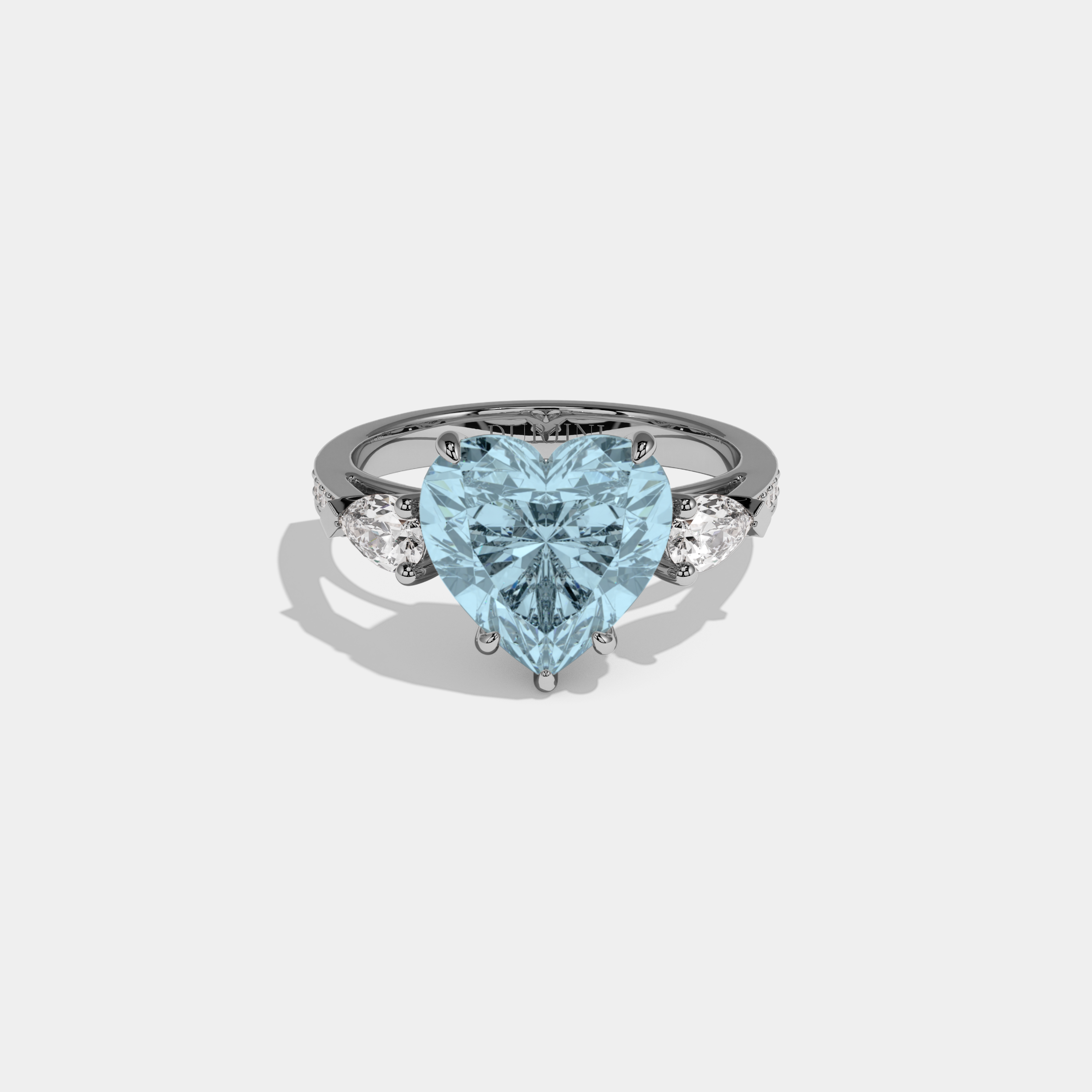 Margaret Fancy Light Blue Heart Brilliant Cut Diamond Band With Pear Sides Engagement Ring 7ct 18K White Gold