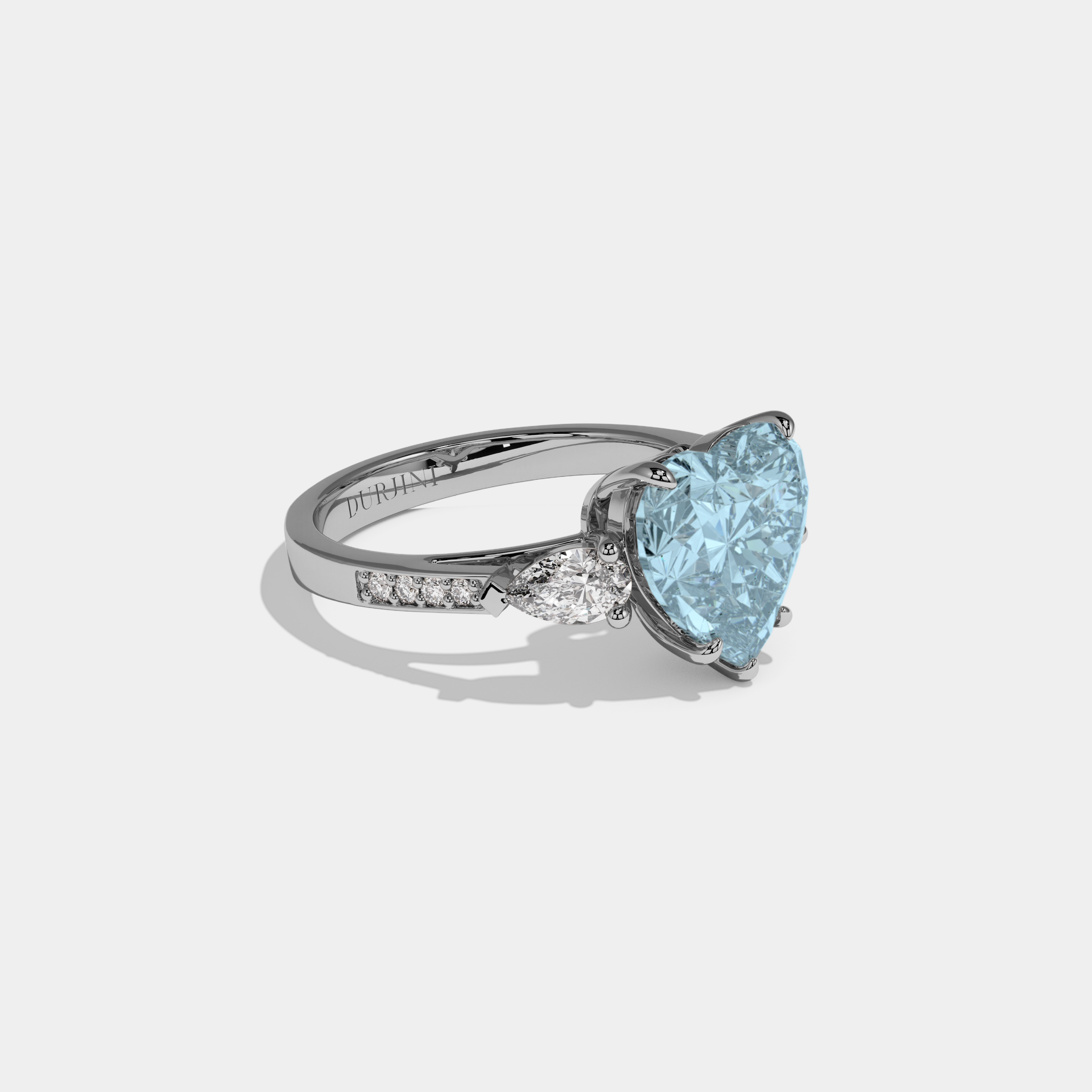 Margaret Fancy Light Blue Heart Brilliant Cut Diamond Band With Pear Sides Engagement Ring 7ct 18K White Gold