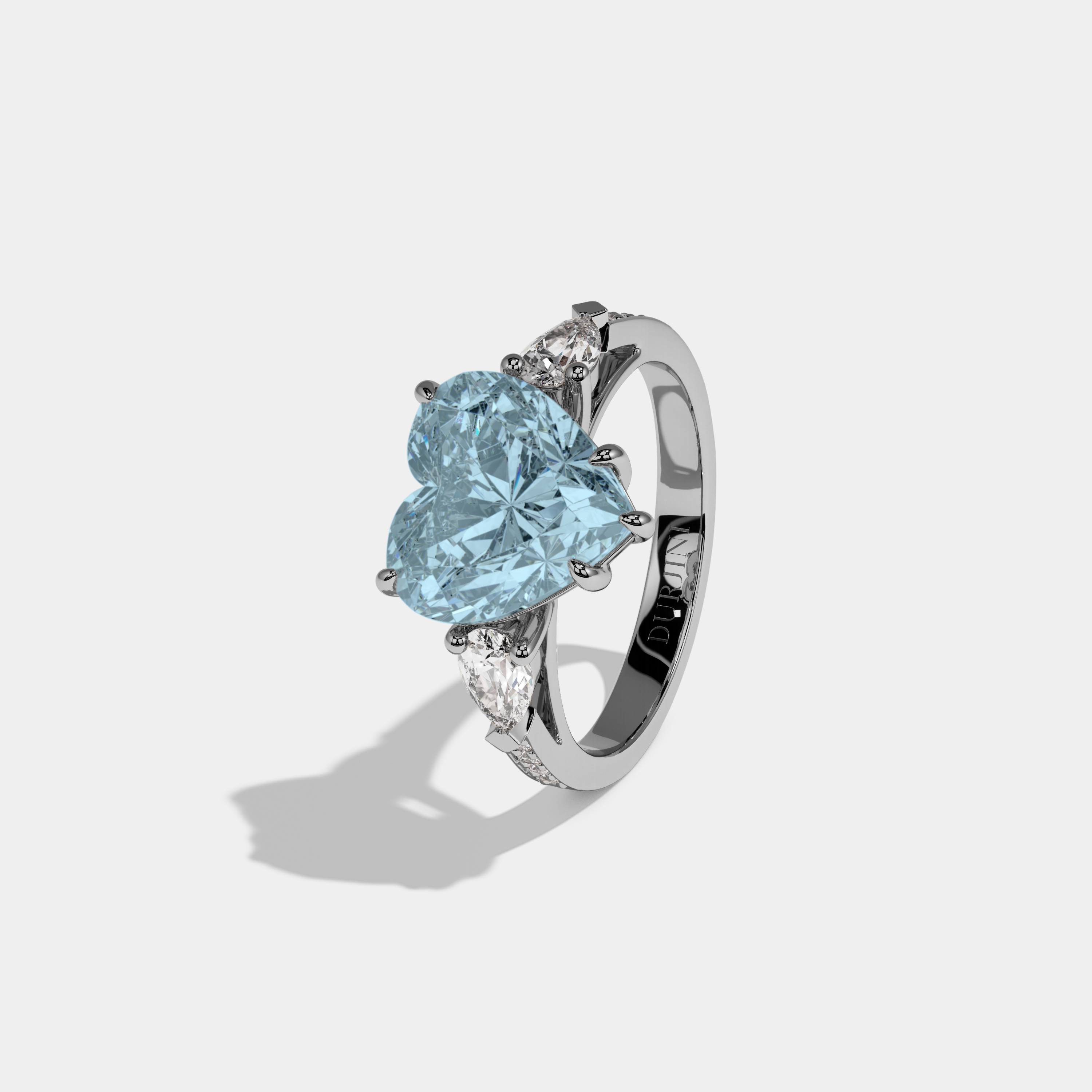 Margaret Fancy Light Blue Heart Brilliant Cut Diamond Band With Pear Sides Engagement Ring 7ct 18K White Gold