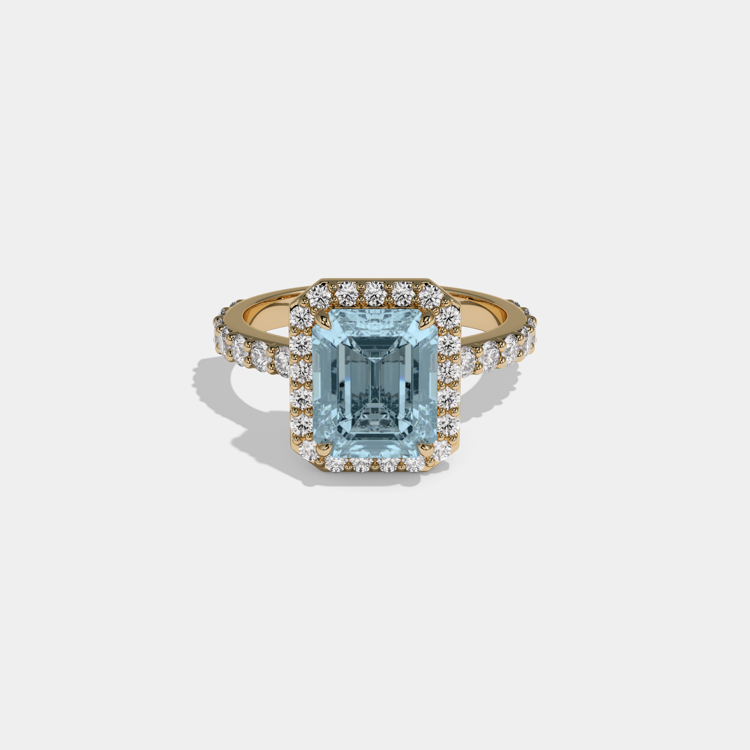 Euphemia Fancy Light Blue Emerald Cut Diamond Band Engagement Ring 6ct 18K Yellow Gold