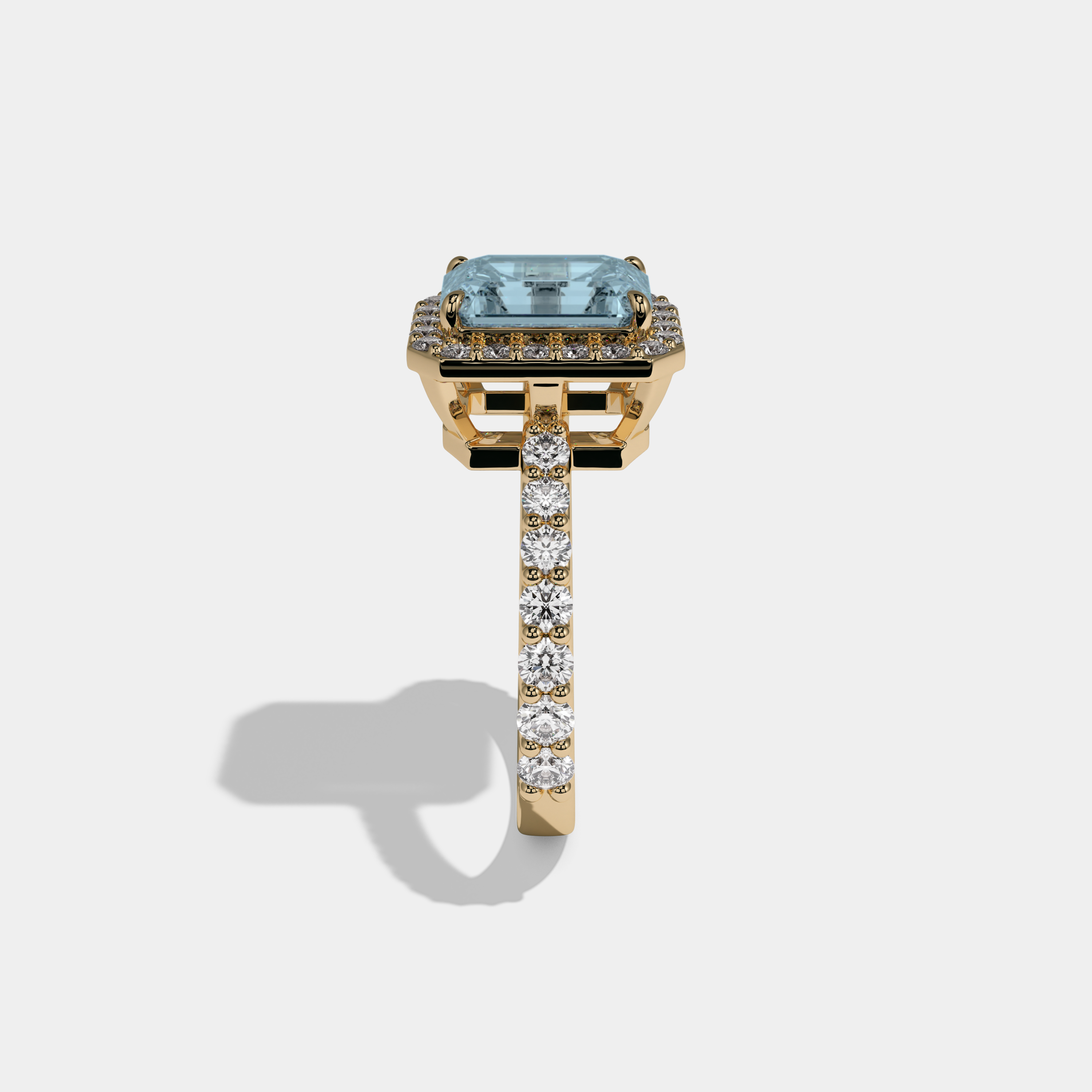 Euphemia Fancy Light Blue Emerald Cut Diamond Band Engagement Ring 6ct 18K Yellow Gold