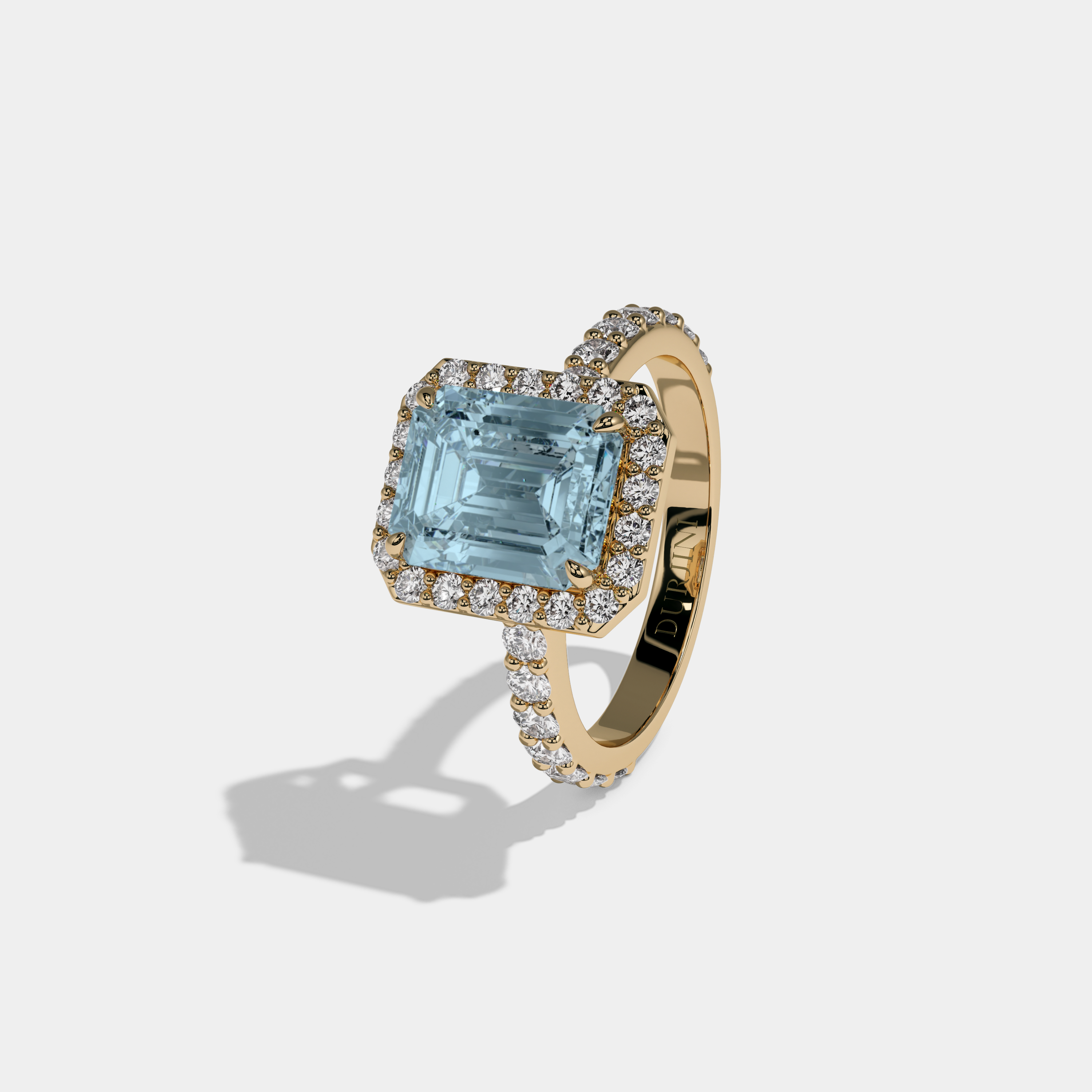 Euphemia Fancy Light Blue Emerald Cut Diamond Band Engagement Ring 6ct 18K Yellow Gold